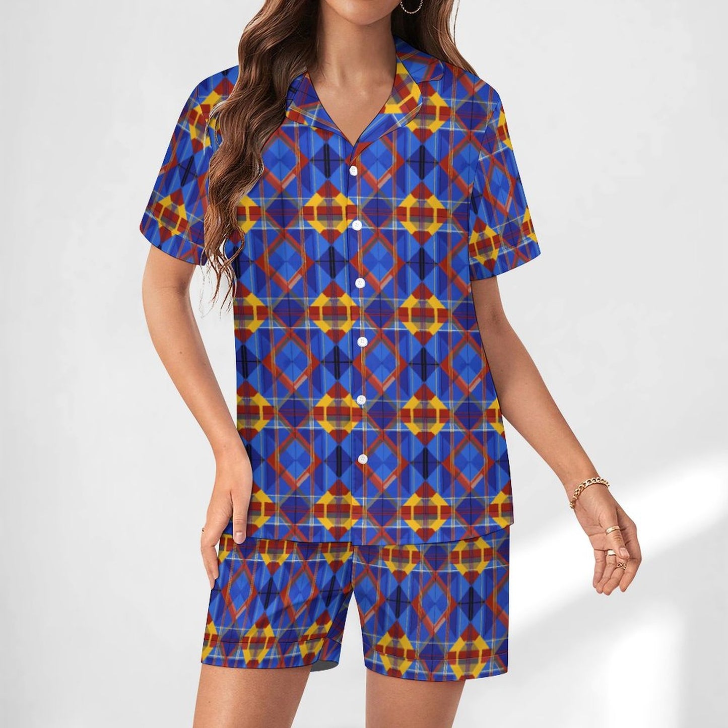 Worn-effect Fabric Women Satin Pajama Set 201 (All-Over Printing)