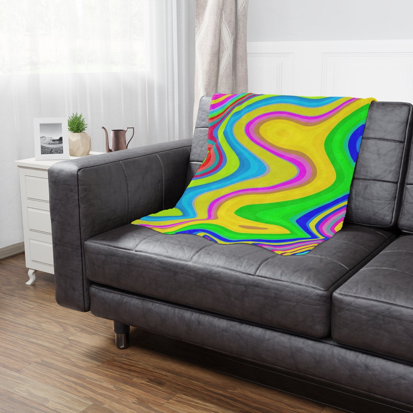 Psychedelic Swirl Minky Blanket — Colorful Retro Wave Throw