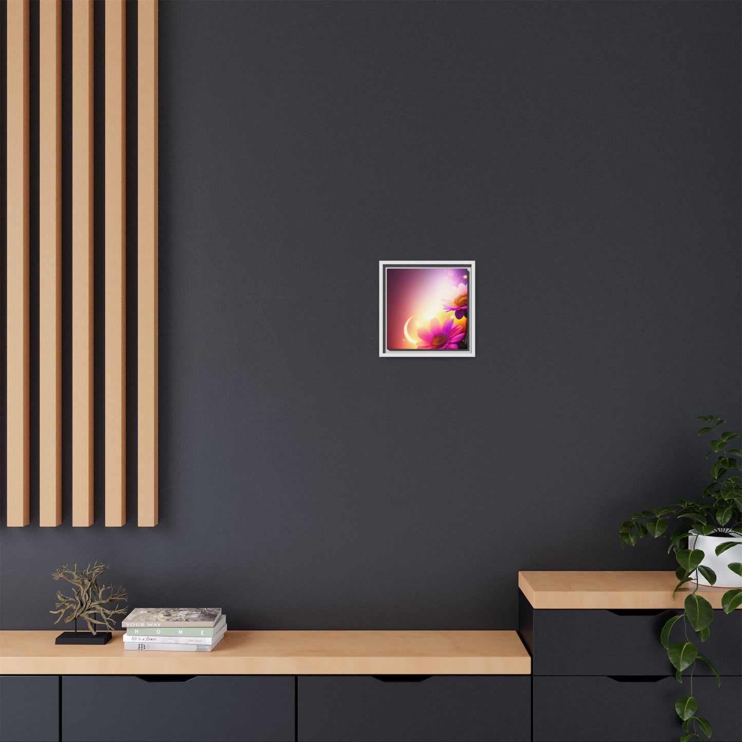 Framed Floral Canvas Art — Pink Daisies Sunset Wall Print