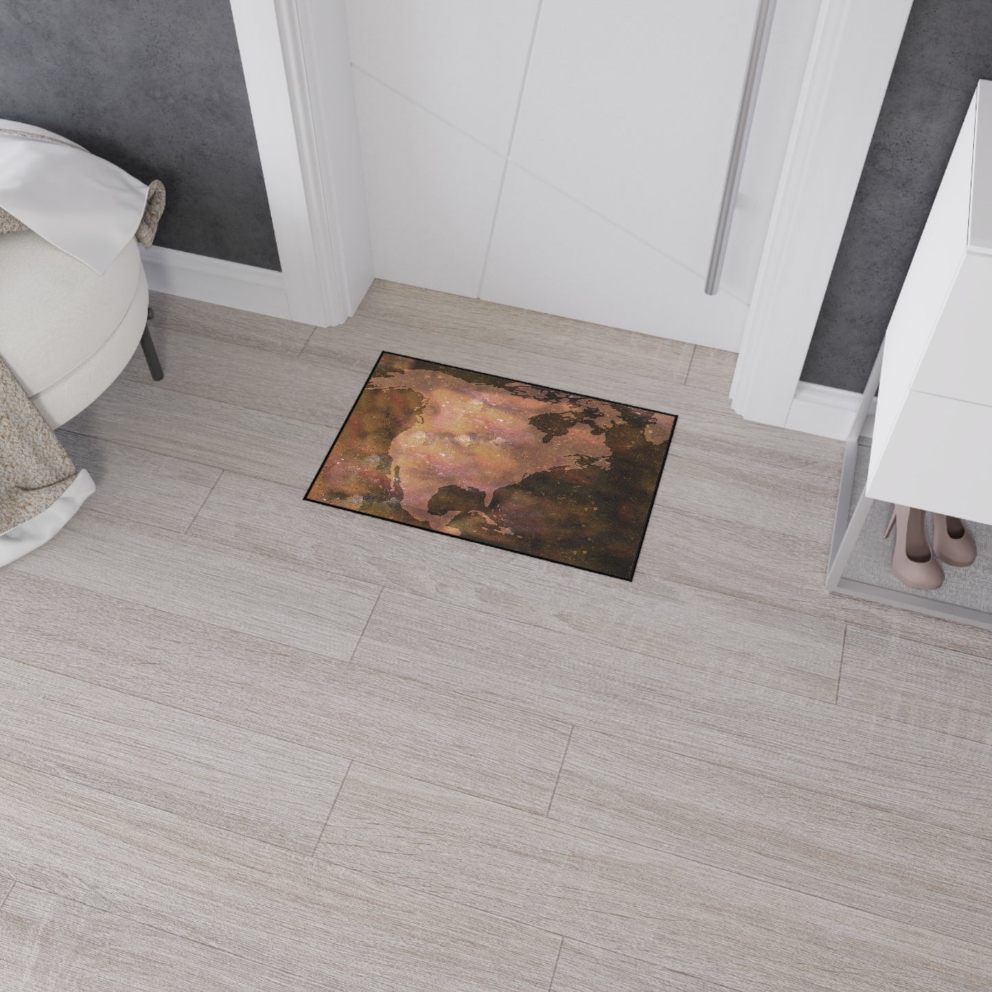 World Map Floor Mat — Rustic Watercolor Earth Doormat