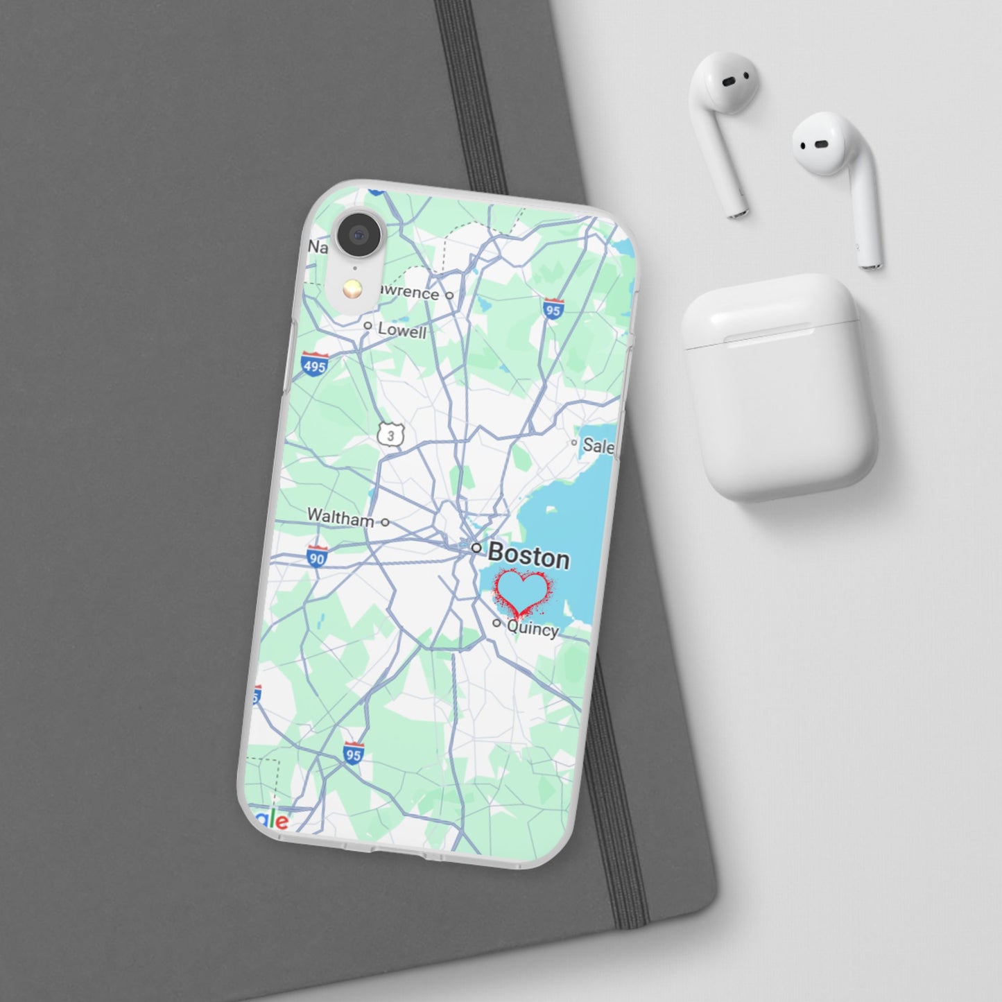 Boston Map Flexi Case for iPhone, Custom Location Phone Case, Unique Gift, Boston Heart Design, Travel Lover Accessory