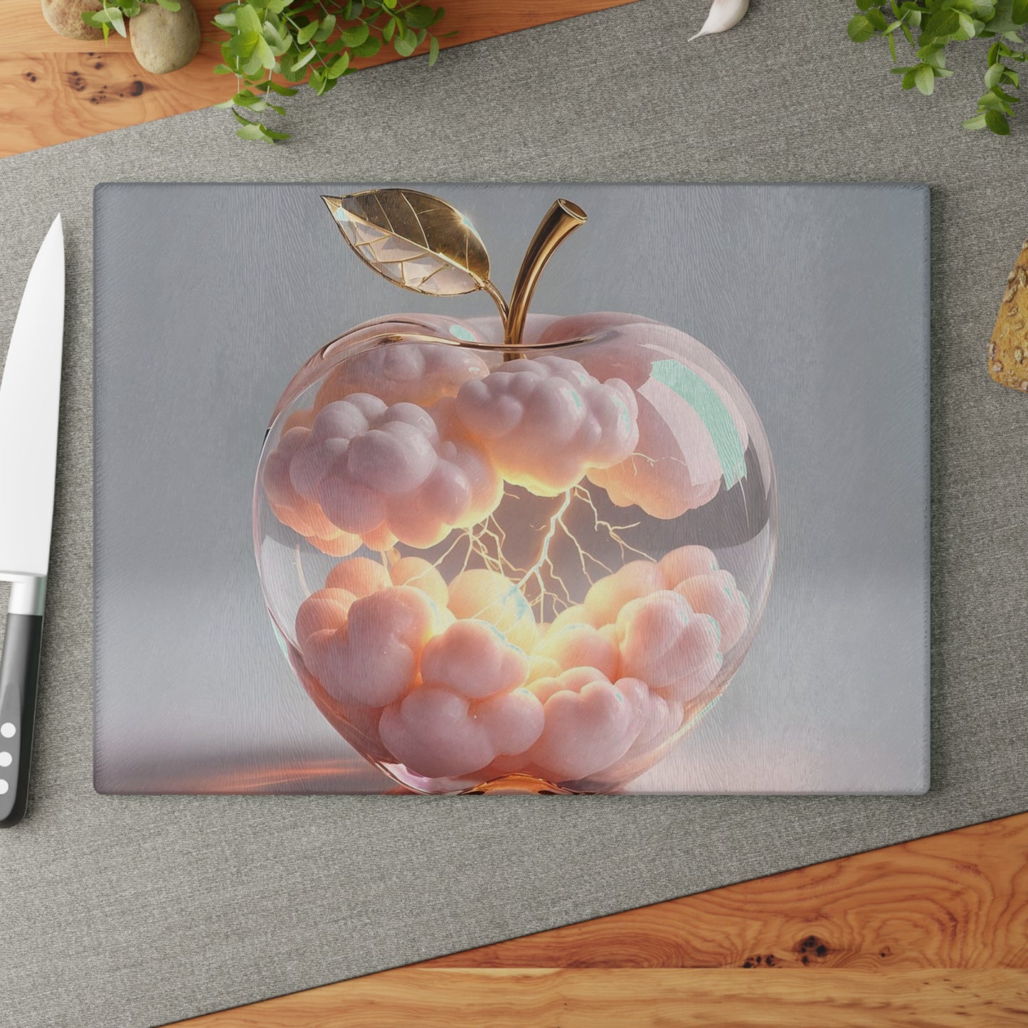 Artistic Glass Cutting Board with Apple Design, Unique Kitchen Decor, Gift for Foodies, Home Chef Accessory, Wedding Registry Essentials