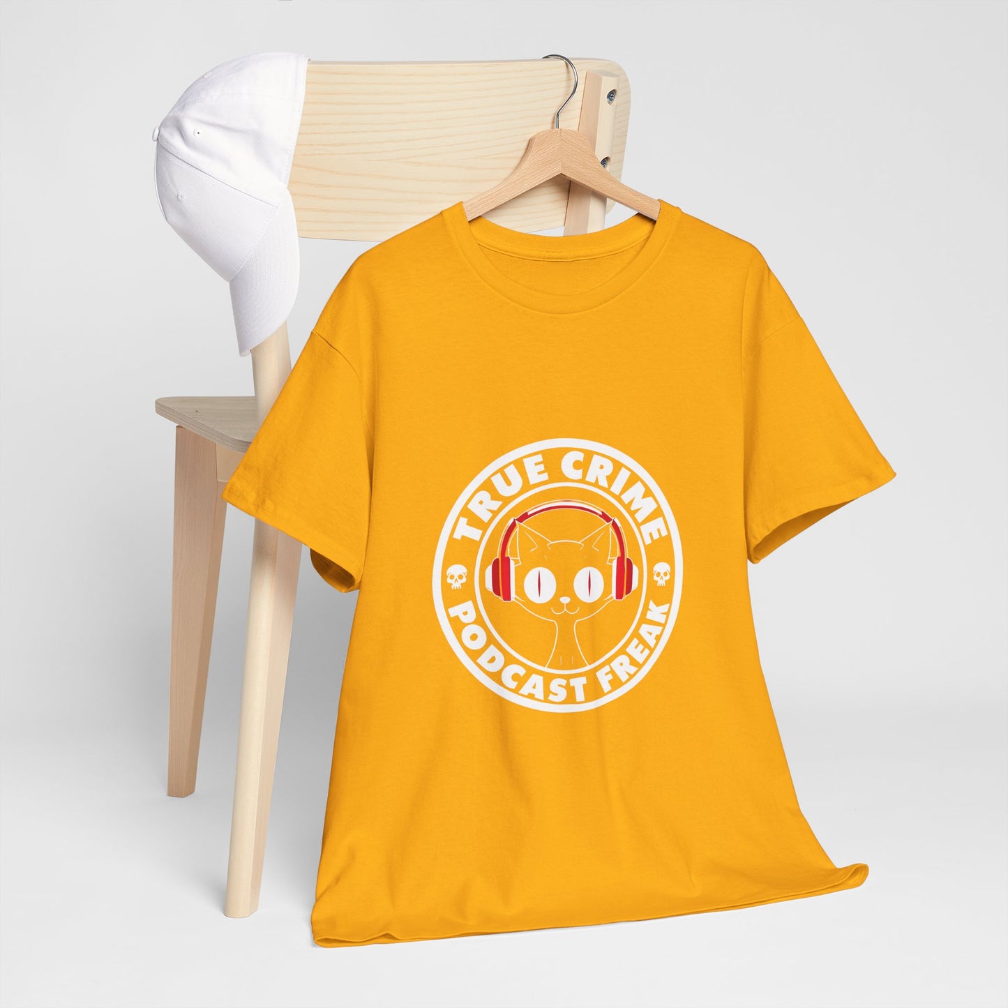 True Crime Podcast Tee — Cat with Headphones Logo