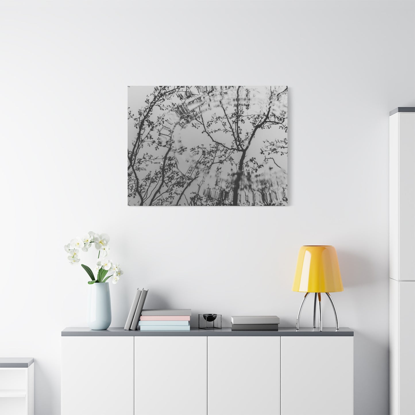 Canvas Wall Art — Monochrome Blurred Ferris Wheel with Tree Silhouettes