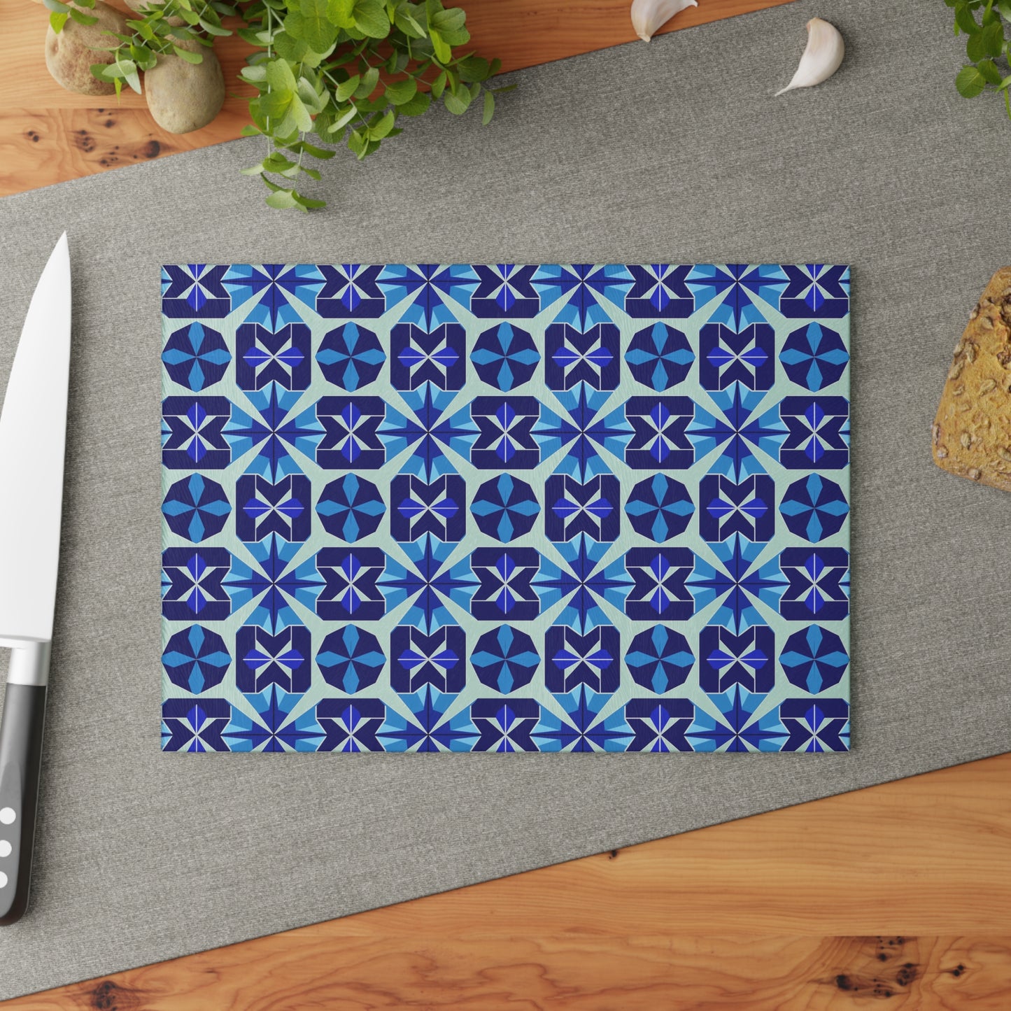 Blue Moroccan Tile Glass Cutting Board — Decorative Kitchen Chopping Board