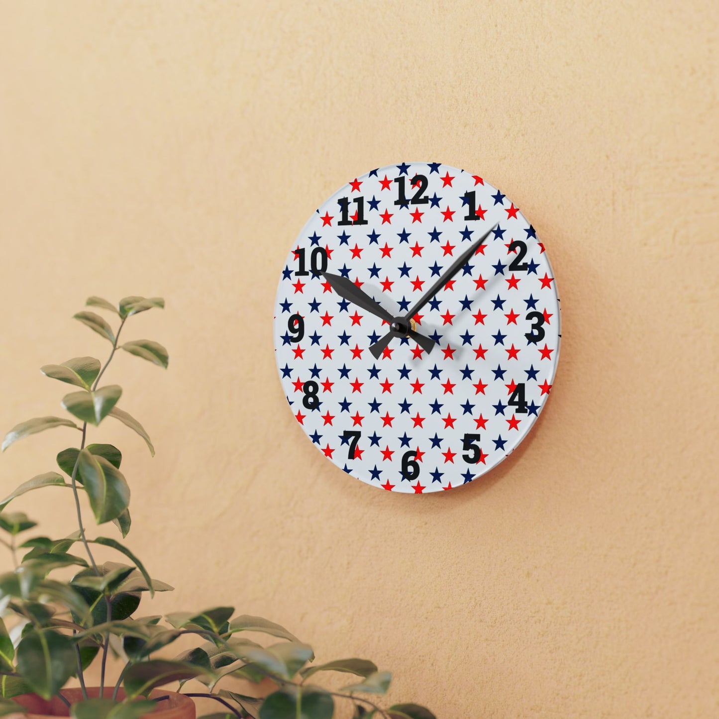 Acrylic Wall Clock stars red white and blue