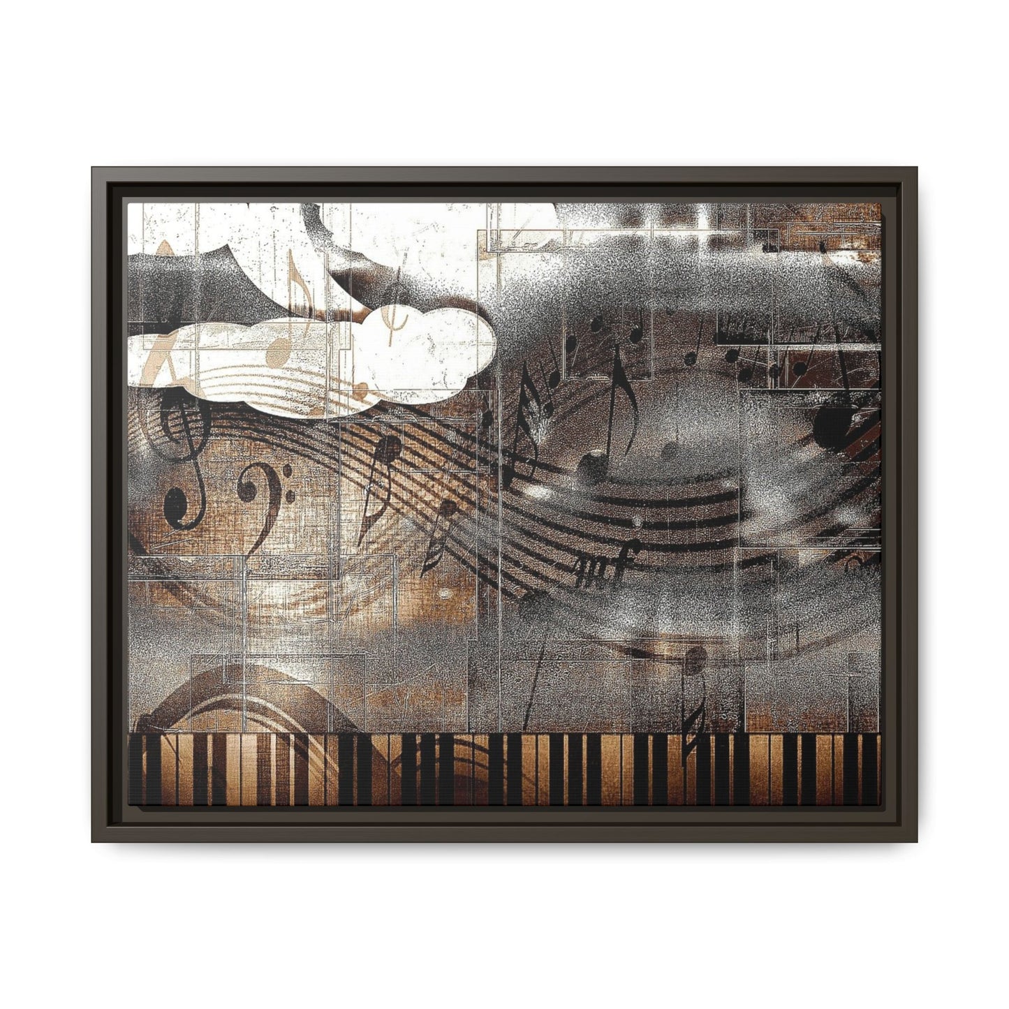 Framed Music Notes Canvas Print — Abstract Vintage Piano & Sheet Music Wall Art