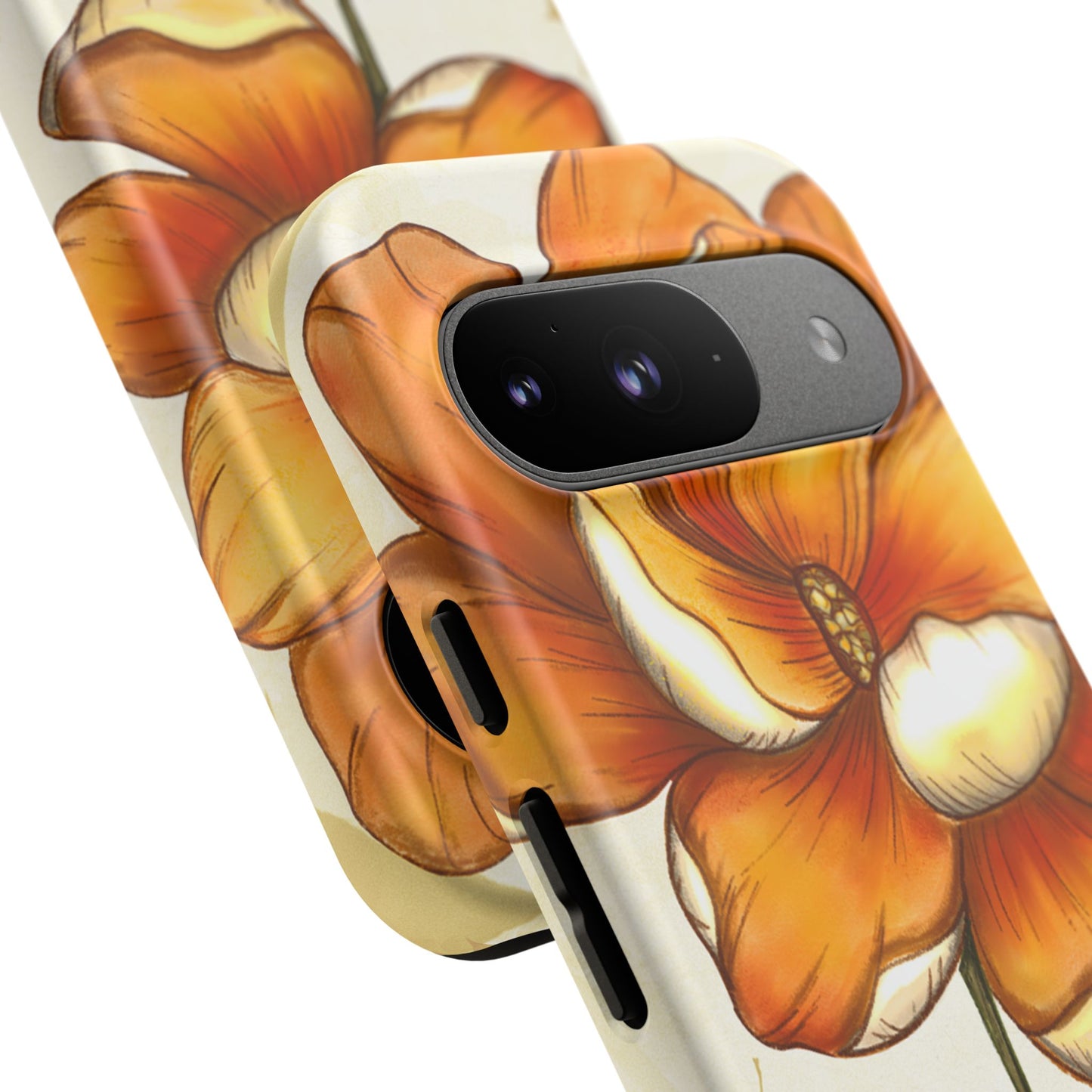 Floral Phone Case with Orange Flower Design, Tough Phone Cover, Floral Gift, Stylish Tech Accessory, Nature Lovers, Spring Vibes