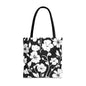 Elegant Floral Tote Bag, Black and White Tote, Eco-Friendly Shopping Bag