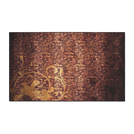 Vintage Ornate Heavy-Duty Floor Mat — Rustic Brown Floral Entry Rug