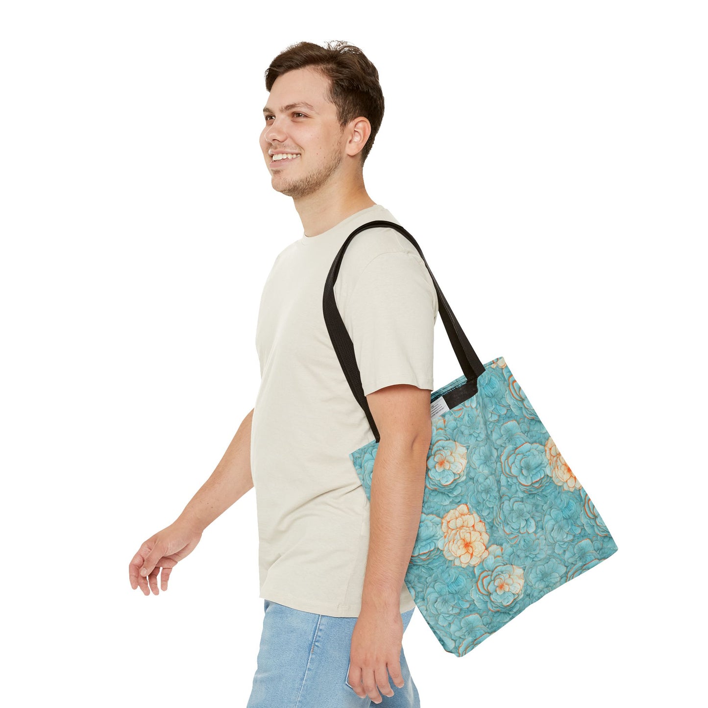 Floral Watercolor Tote Bag — Teal Succulent Pattern