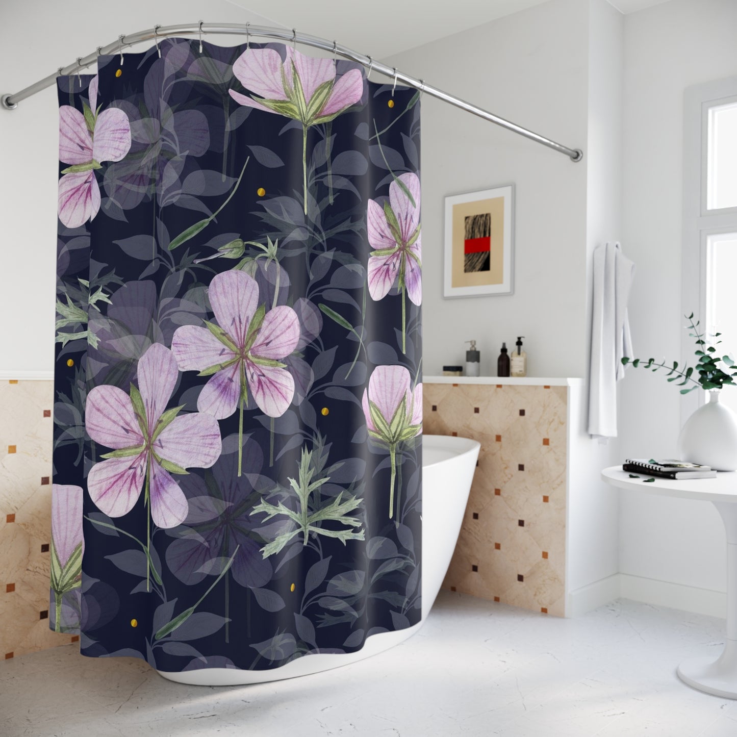 Botanical Floral Shower Curtain, Custom Bathroom Decor, Elegant Floral Design, Home & Living Gift, Spring Decor