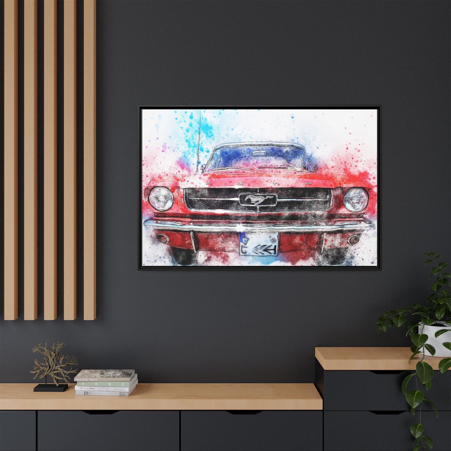Matte Canvas, Framed Mustang Car