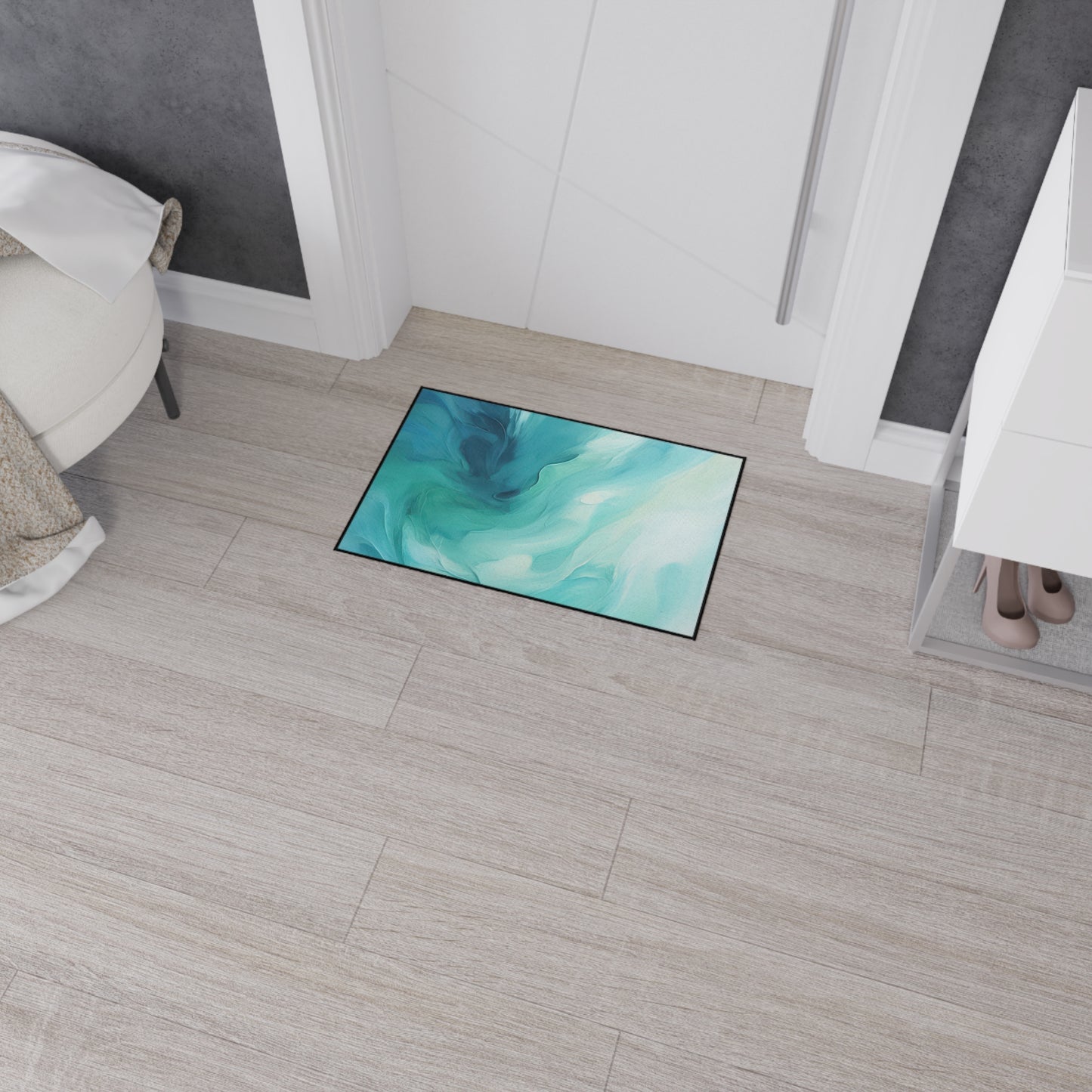 Heavy Duty Floor Mat — Teal Ocean Abstract Slip-Resistant Entry Rug