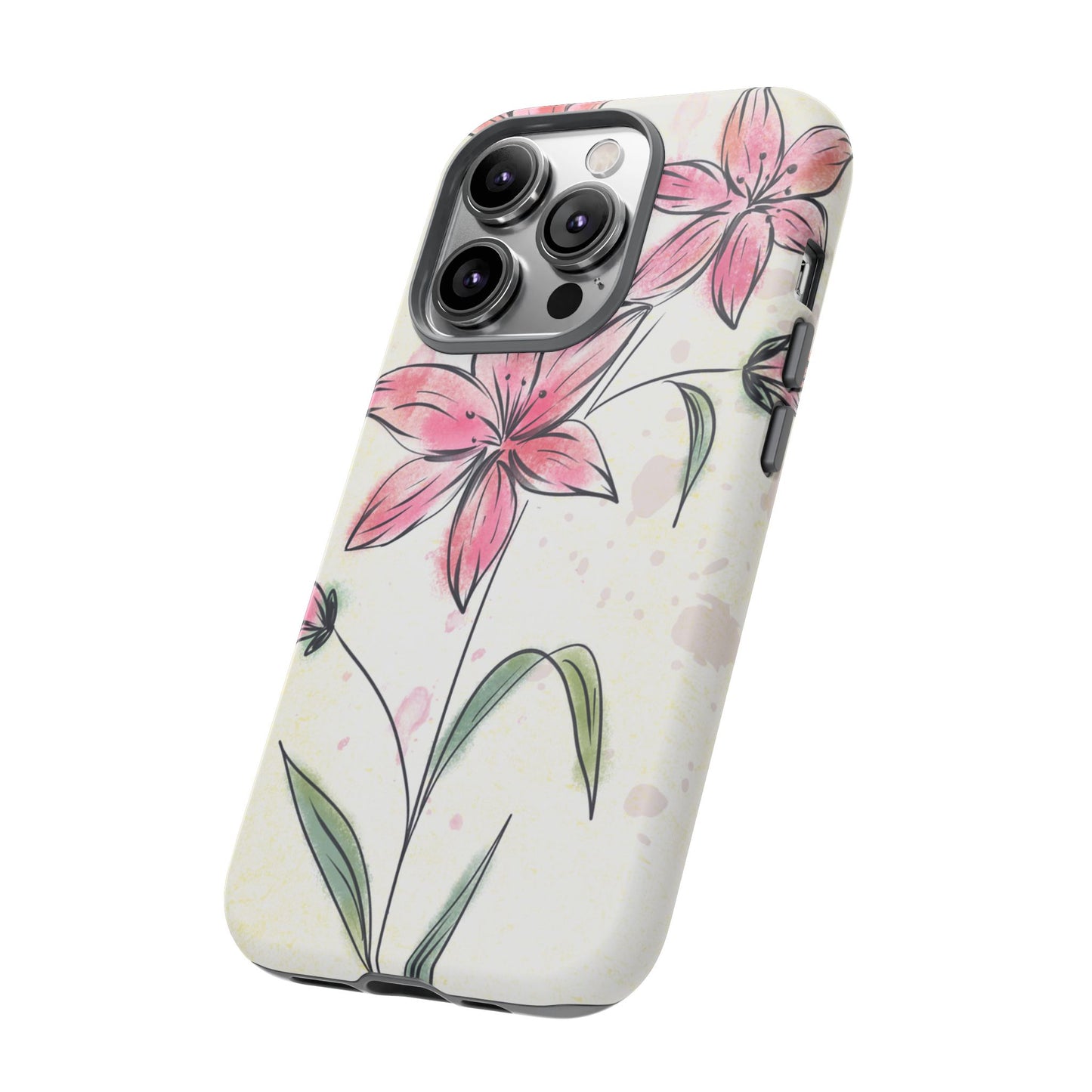 Floral Phone Case with Elegant Pink Lilies, Cute Floral Accessories, Phone Protection, Gift for Her, Stylish Cell Phone Cover