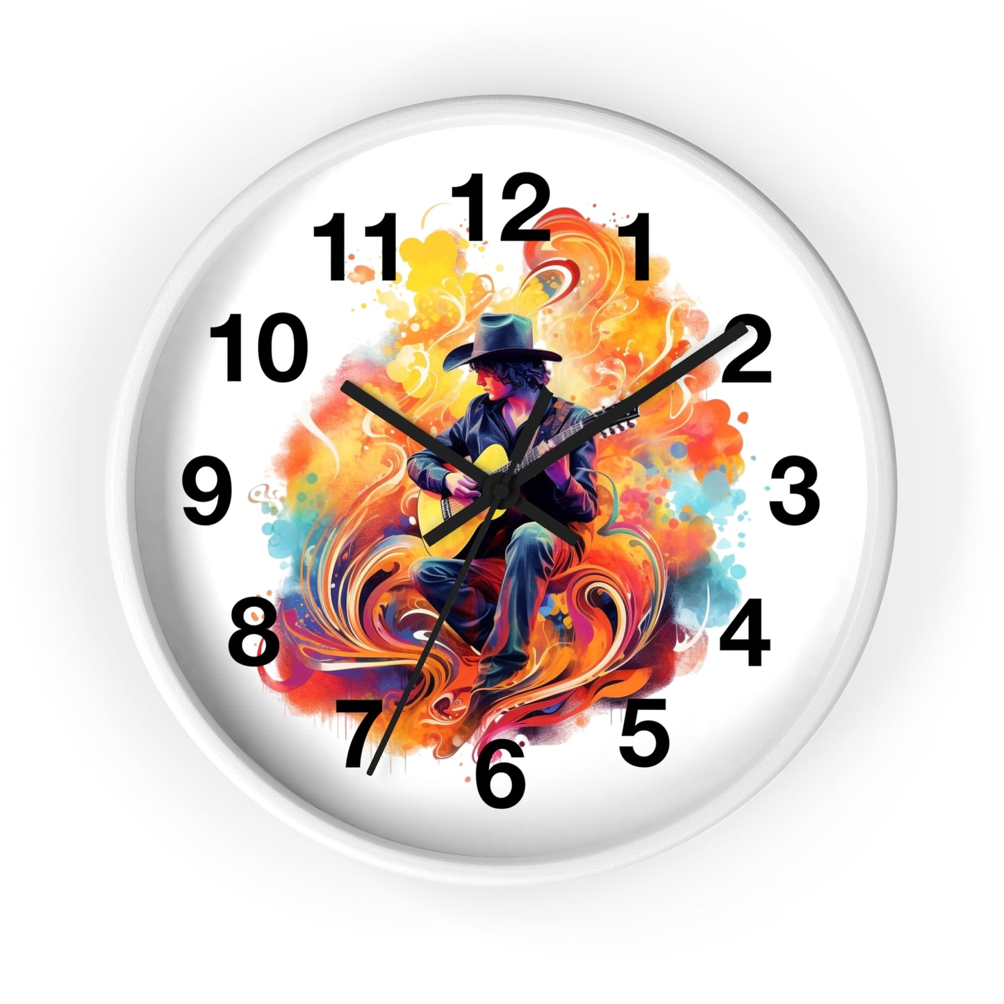 Guitarist Art Wall Clock — Colorful Blues Music Decor