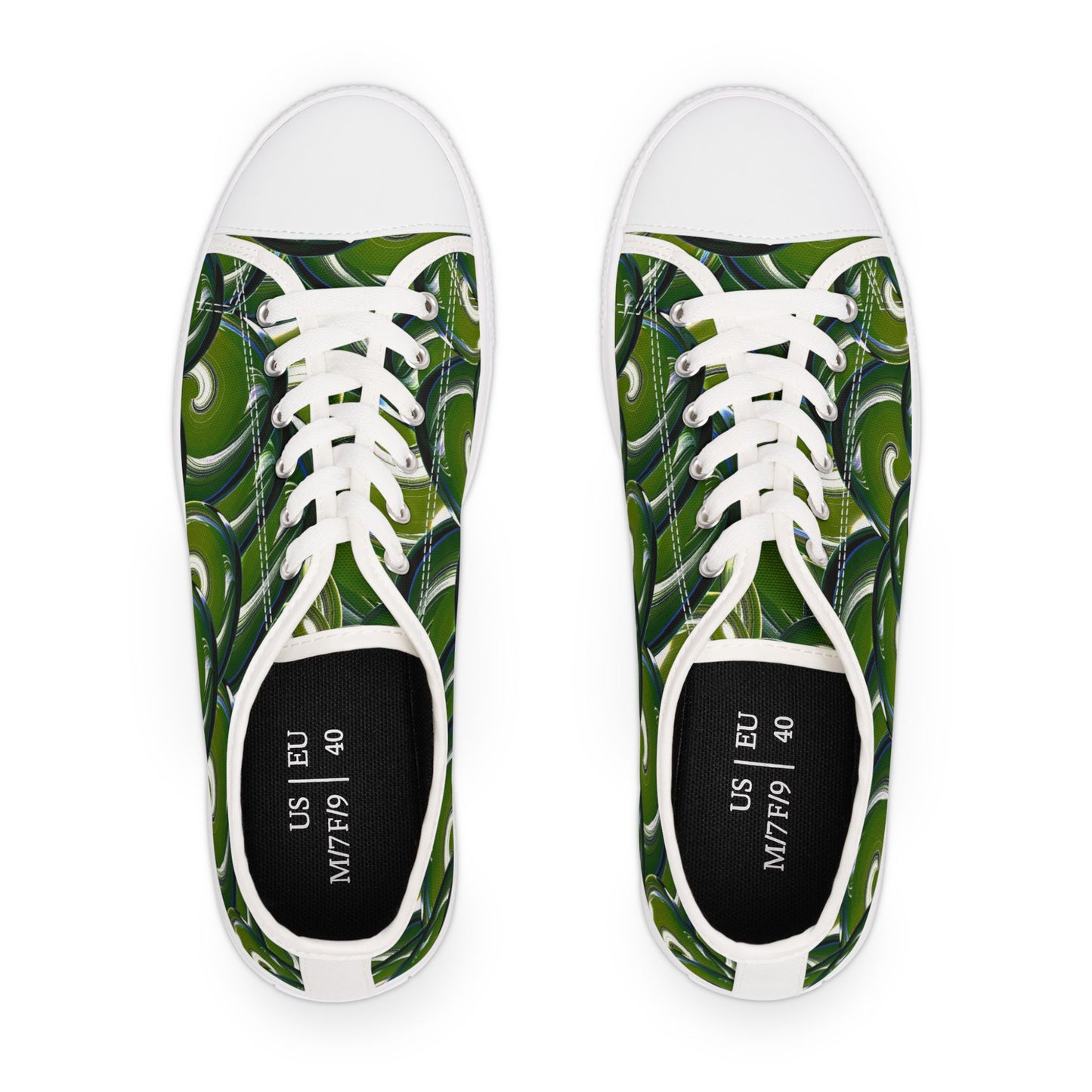 Green Bubble Pattern Women's Low Top Sneakers — Retro Abstract Tennis Shoes