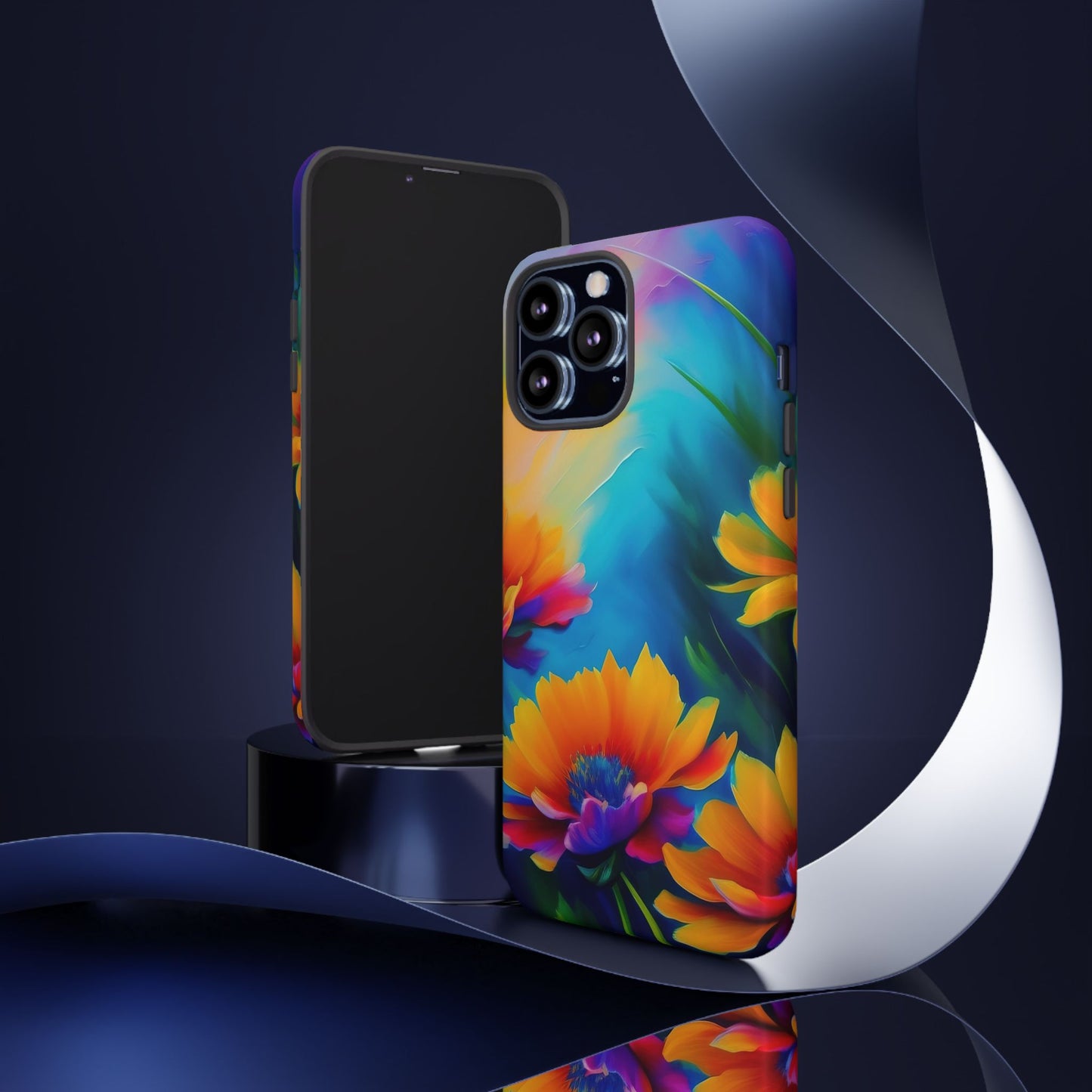 Floral Burst Tough Phone Case — Vibrant Watercolor Flowers Protective Cover