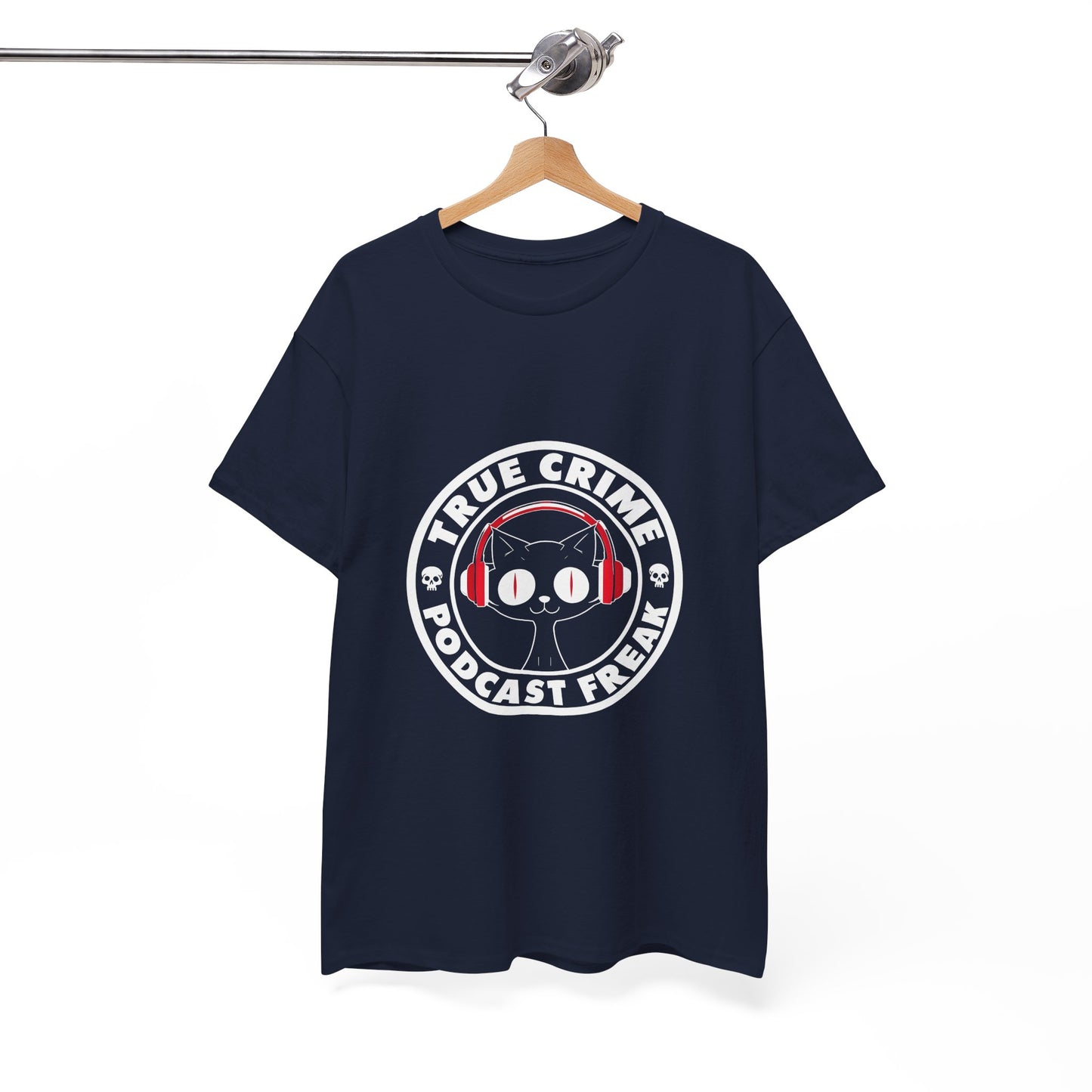 True Crime Podcast Tee — Cat with Headphones Logo