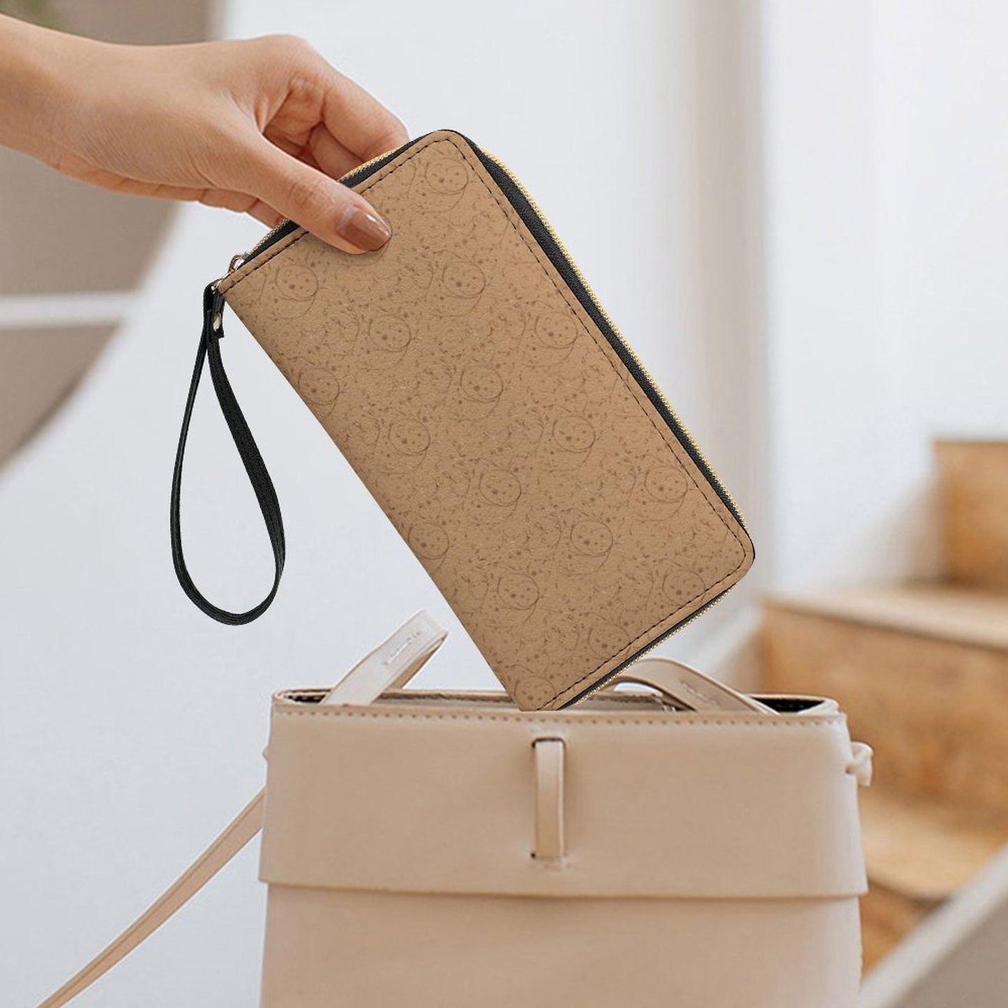 Leather Wallet with Wristlet Strap (2 Pictures on 2 Sides)