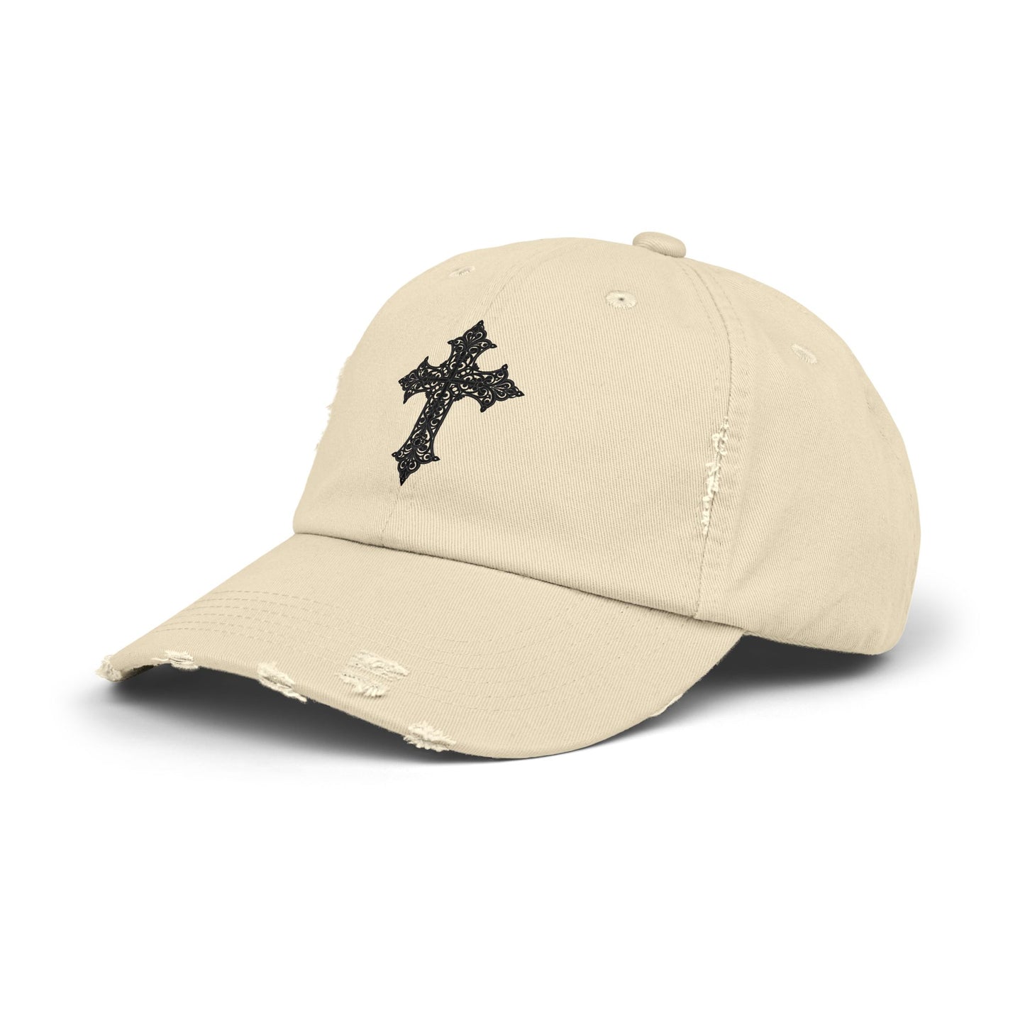 Cool Distressed Cap for Trendy Looks, Vintage Hat, Adjustable Cap, Cross Design, Casual Accessories