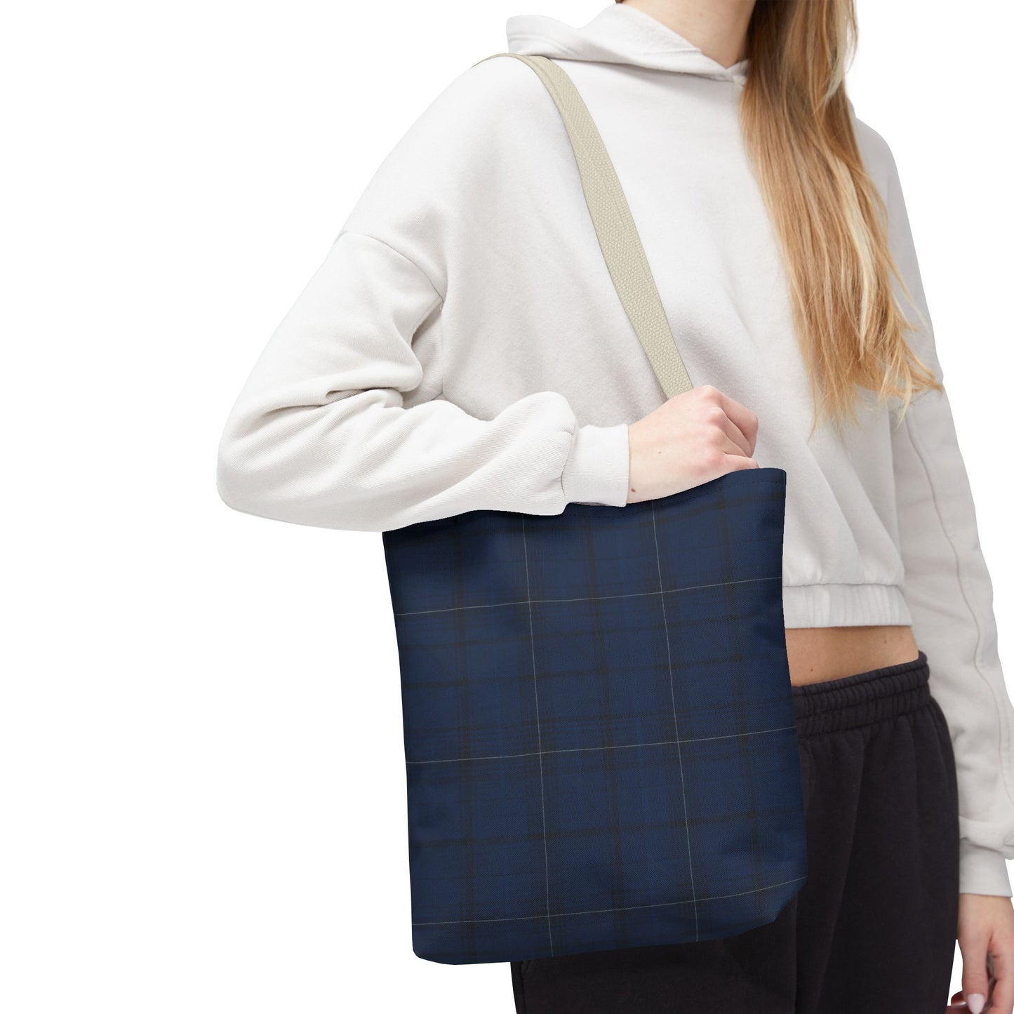 Navy Tartan Tote Bag – Classic Plaid All-Over Print Tote