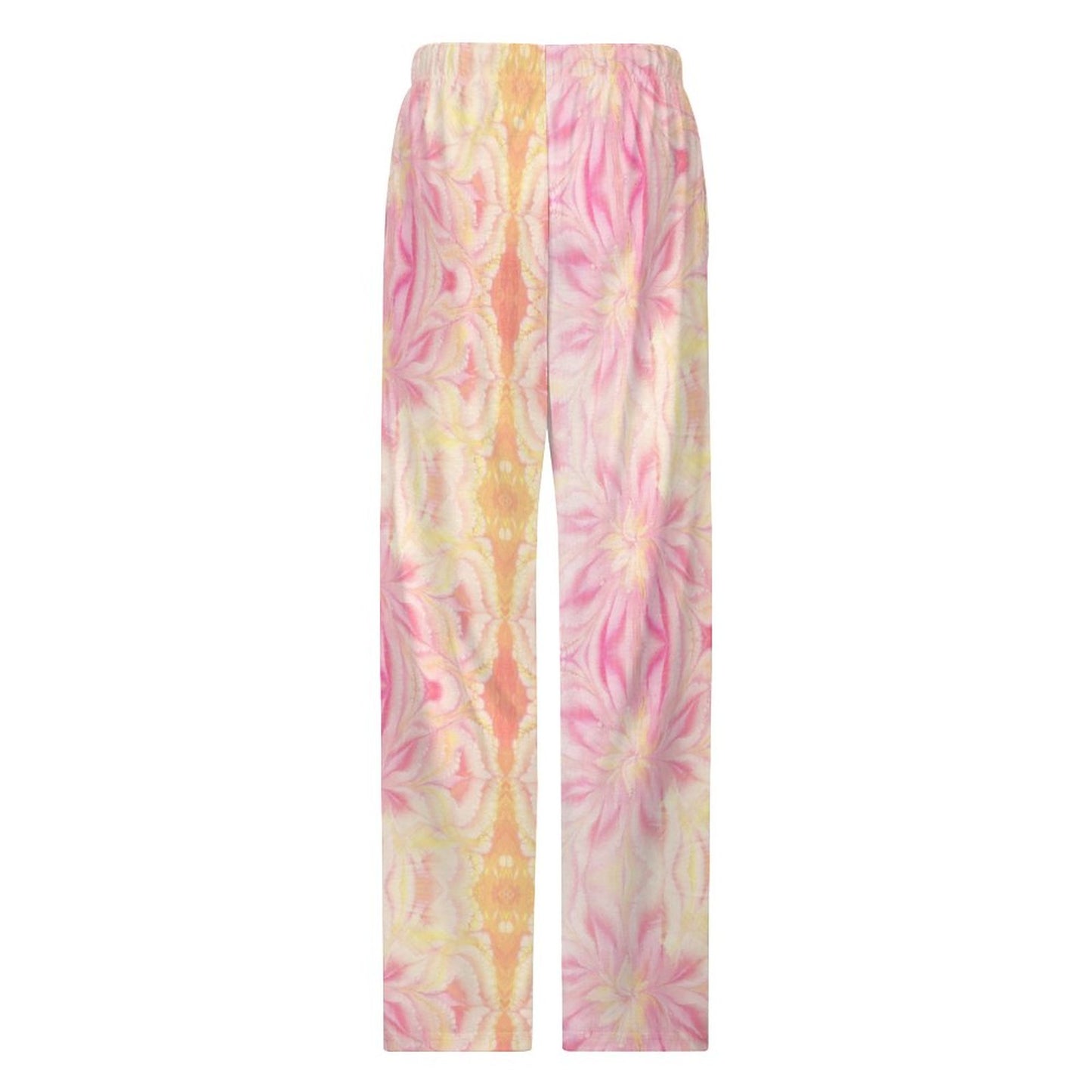 Faux Cotton Drawstring Women Wide Leg Pajamas Pants Pink Tie-Dye