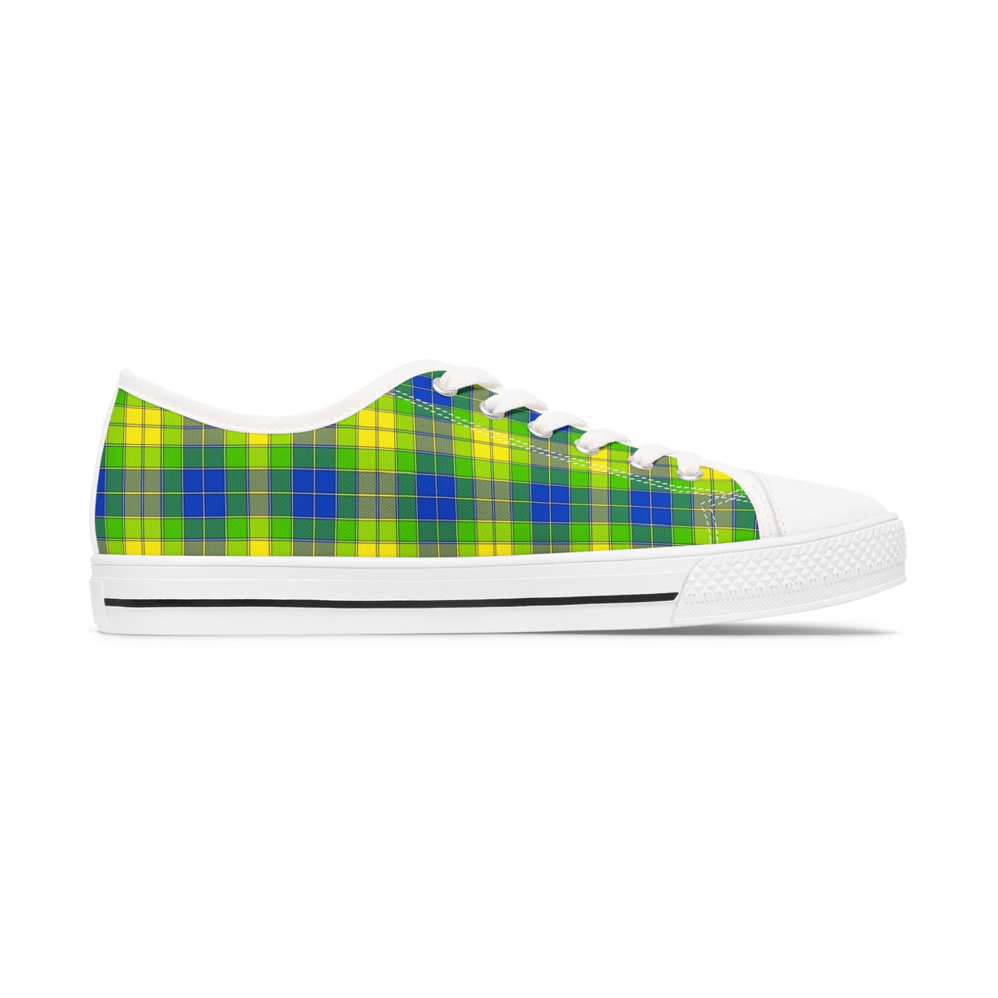 Plaid Green Blue Low Top Sneakers — Casual Canvas Shoes