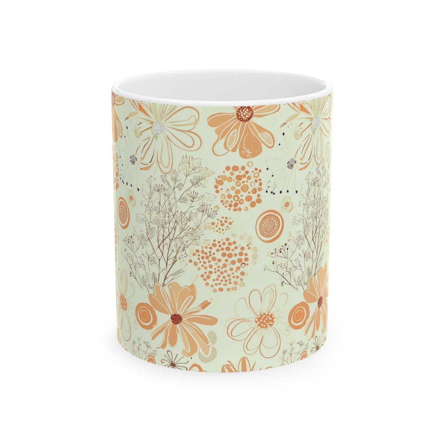 Retro Floral Ceramic Mug — Vintage Daisies Pattern (11oz & 15oz)