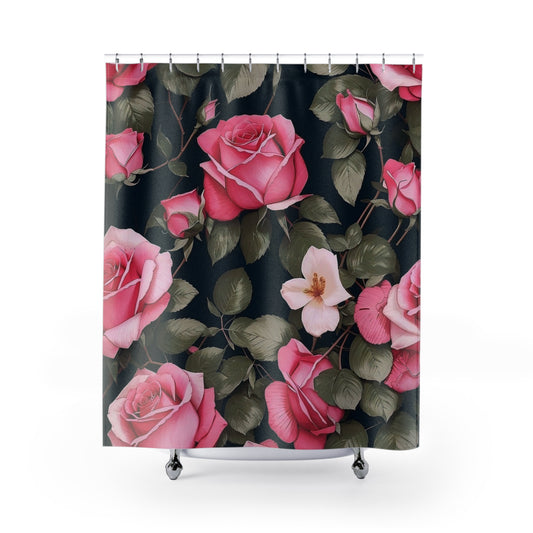 Romantic Floral Shower Curtain, Elegant Bathroom Decor, Rose Print, Vintage Style, Wedding Gift, Home Accent