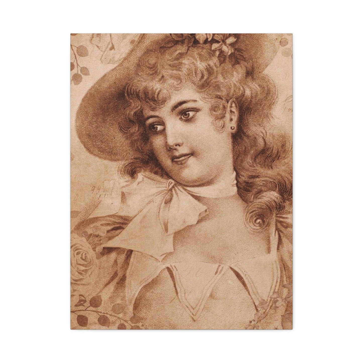 Vintage Sepia Portrait Canvas — Romantic Victorian Lady Matte Wall Art