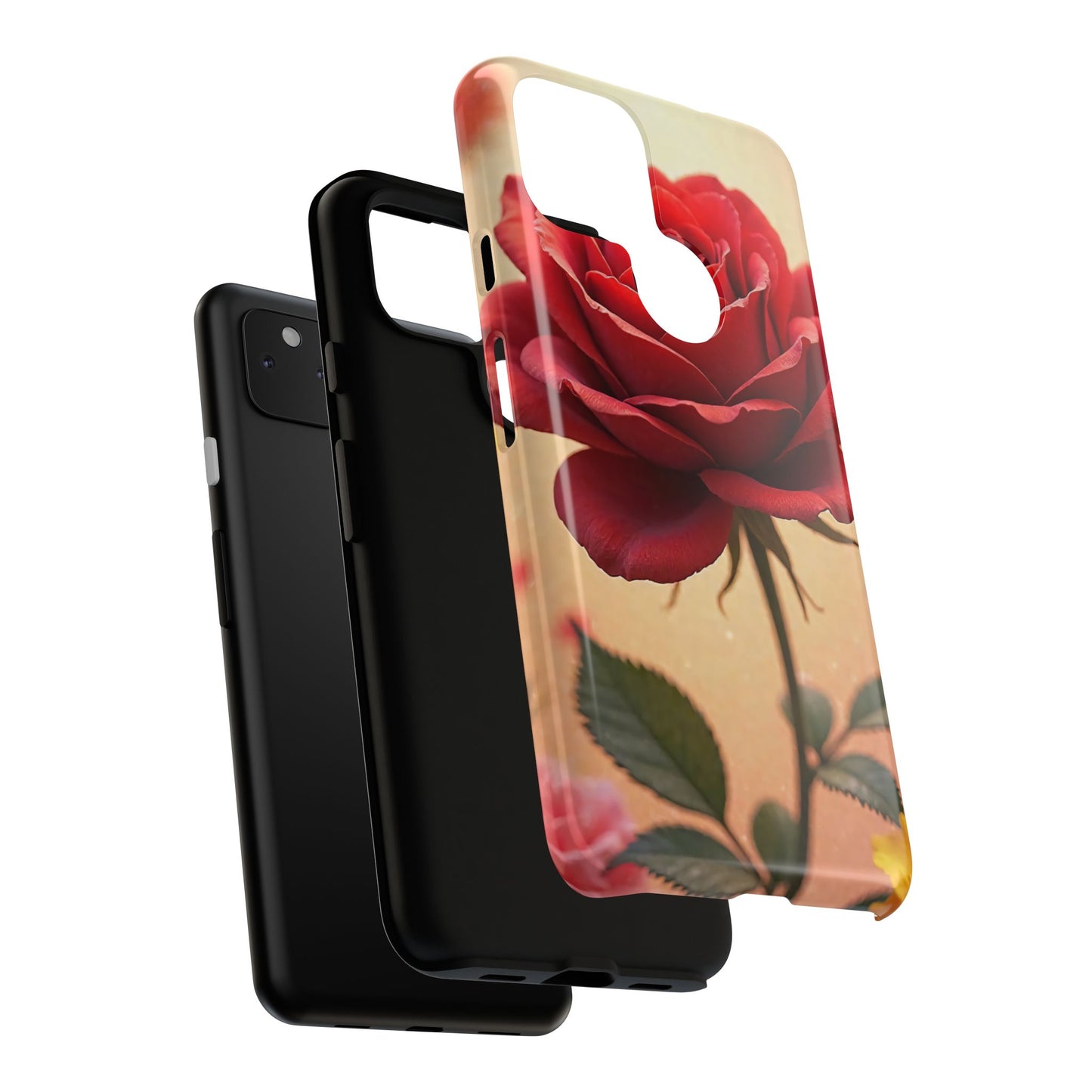 Floral Phone Case with Red Rose Design, Tough Phone Cover, Flower Print, Gift for Her, Stylish Accessory, Floral Aesthetic