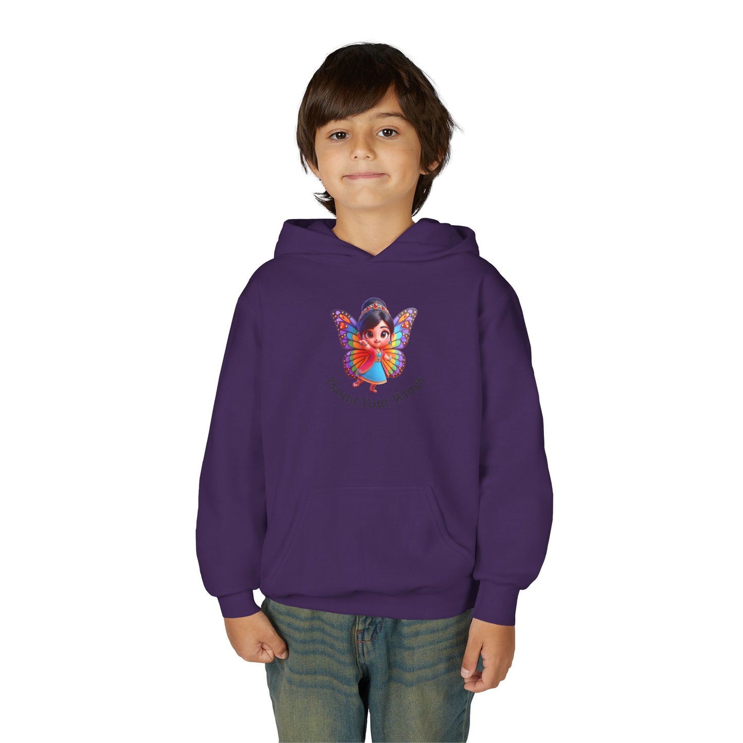 Inspirational Youth Hoodie - "Flaunt Your Wings", Cozy Sweatshirt, Gift for Teens, Motivational Apparel, Butterfly Design