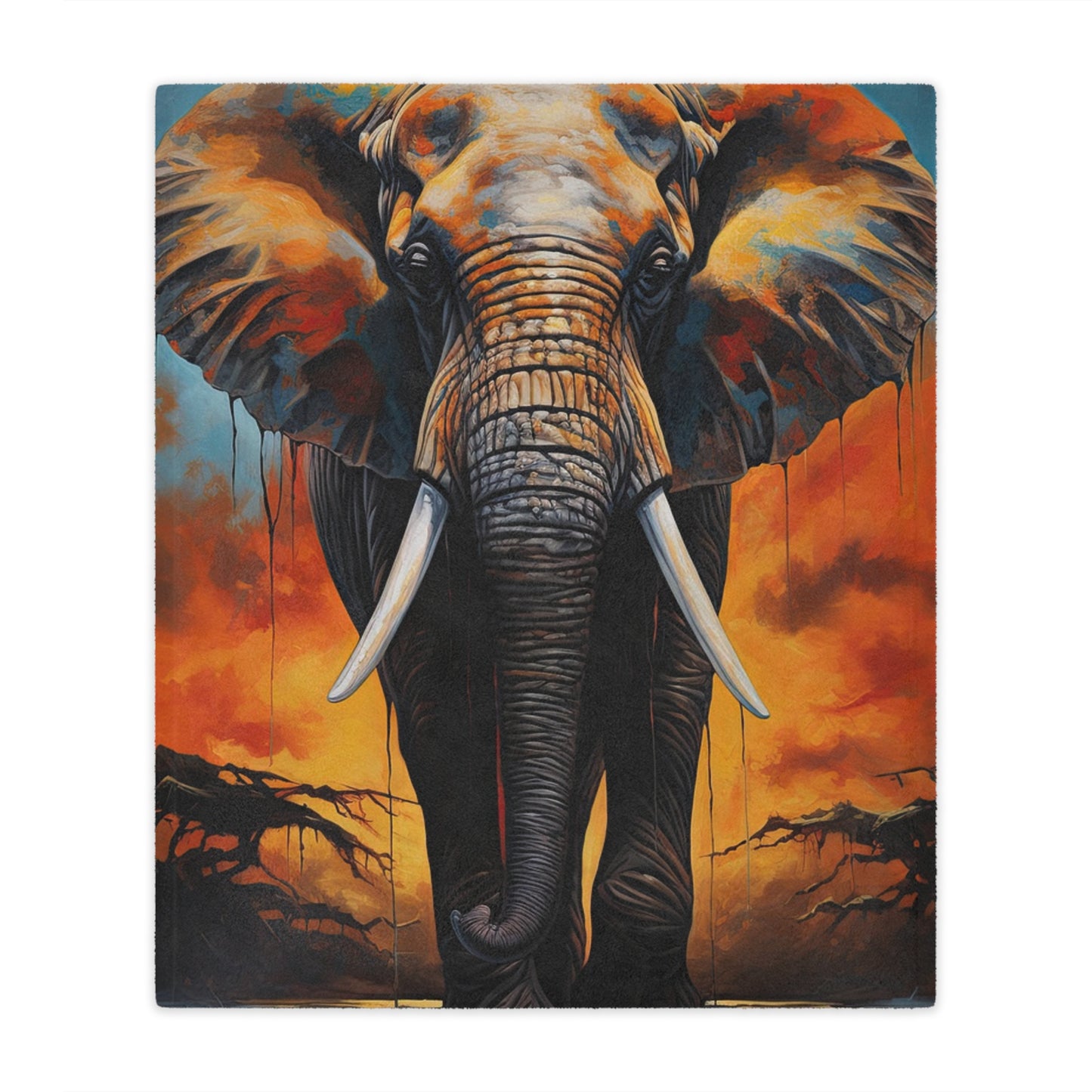 Elephant Sunset Minky Blanket — Soft Wildlife Throw for Home, Cozy Safari Décor