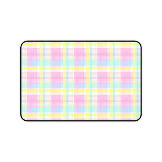 Pastel Plaid Desk Mat - Colorful Office Decor for Students and Professionals