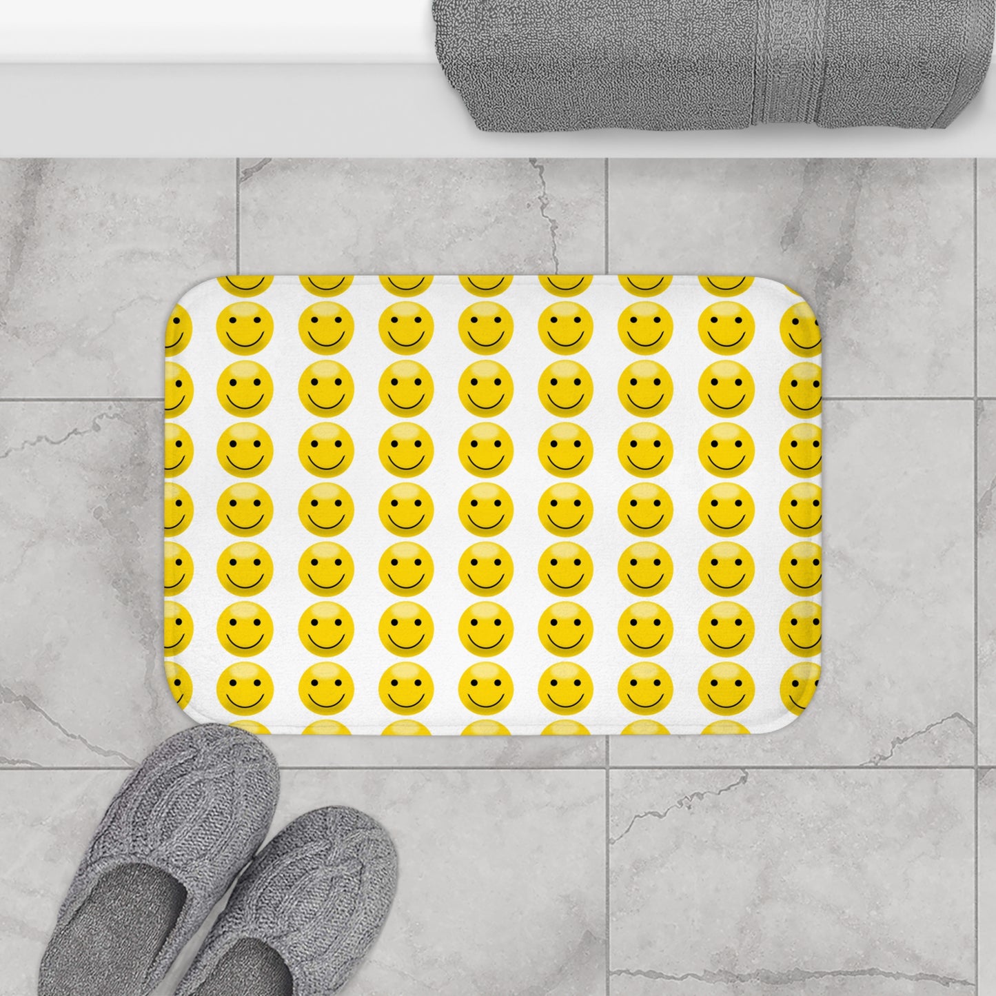 Cheerful Smile Bath Mat - Cute Bathroom Decor, Funky Floor Mat, Gift for Home, Happy Vibes, Smiley Face Mat