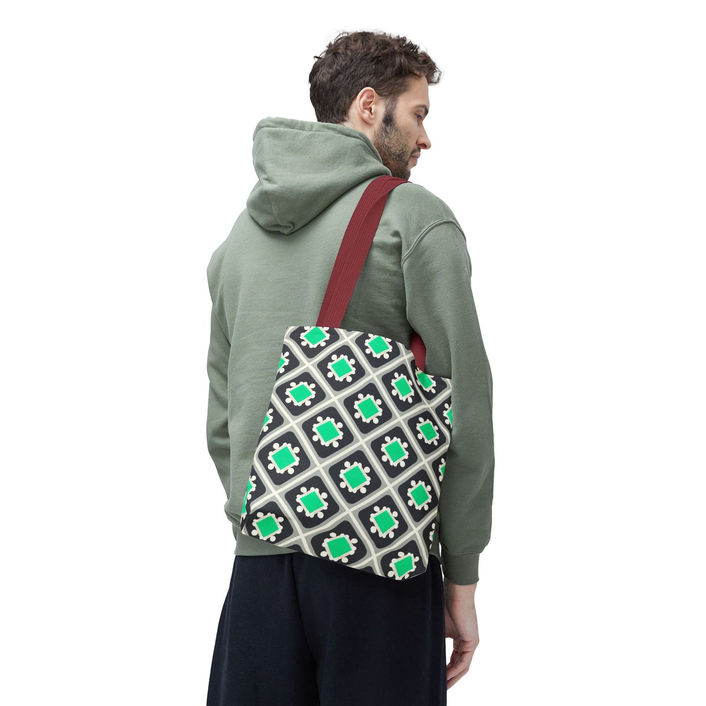 Geometric Mint Tile Tote Bag — Patterned All-Over-Print Shopper