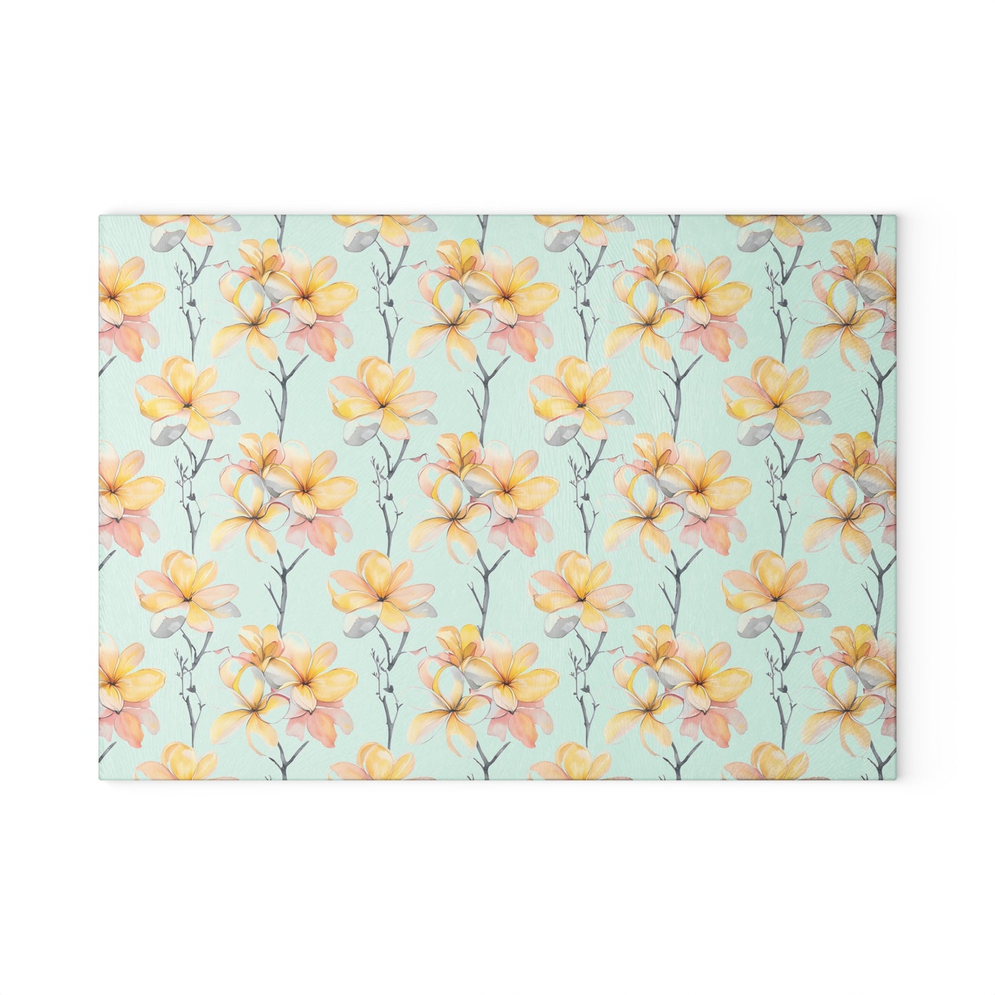 Floral Magnolia Glass Cutting Board — Pastel Yellow Blossom Kitchen Decor