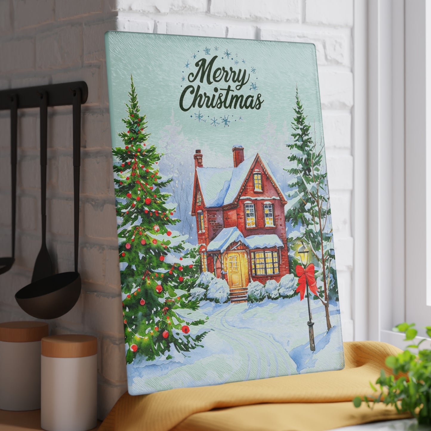 Christmas Glass Cutting Board - Festive Winter Home Design
