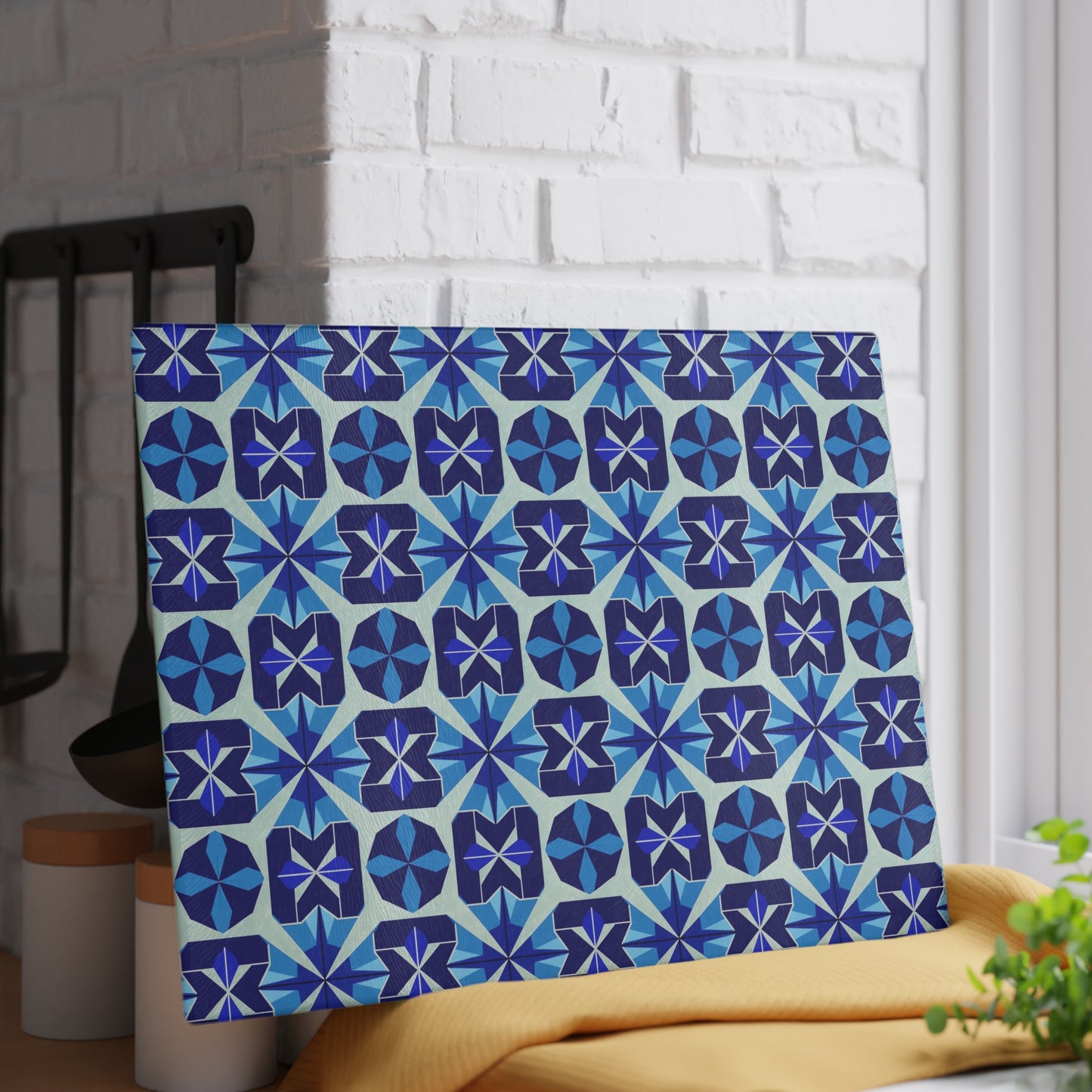 Blue Moroccan Tile Glass Cutting Board — Decorative Kitchen Chopping Board