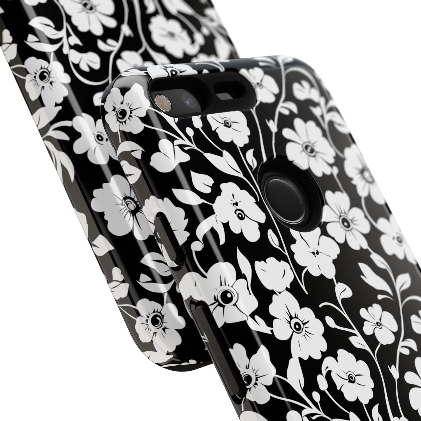 Floral Noir Tough Phone Case — Black & White Flower Protective Cover