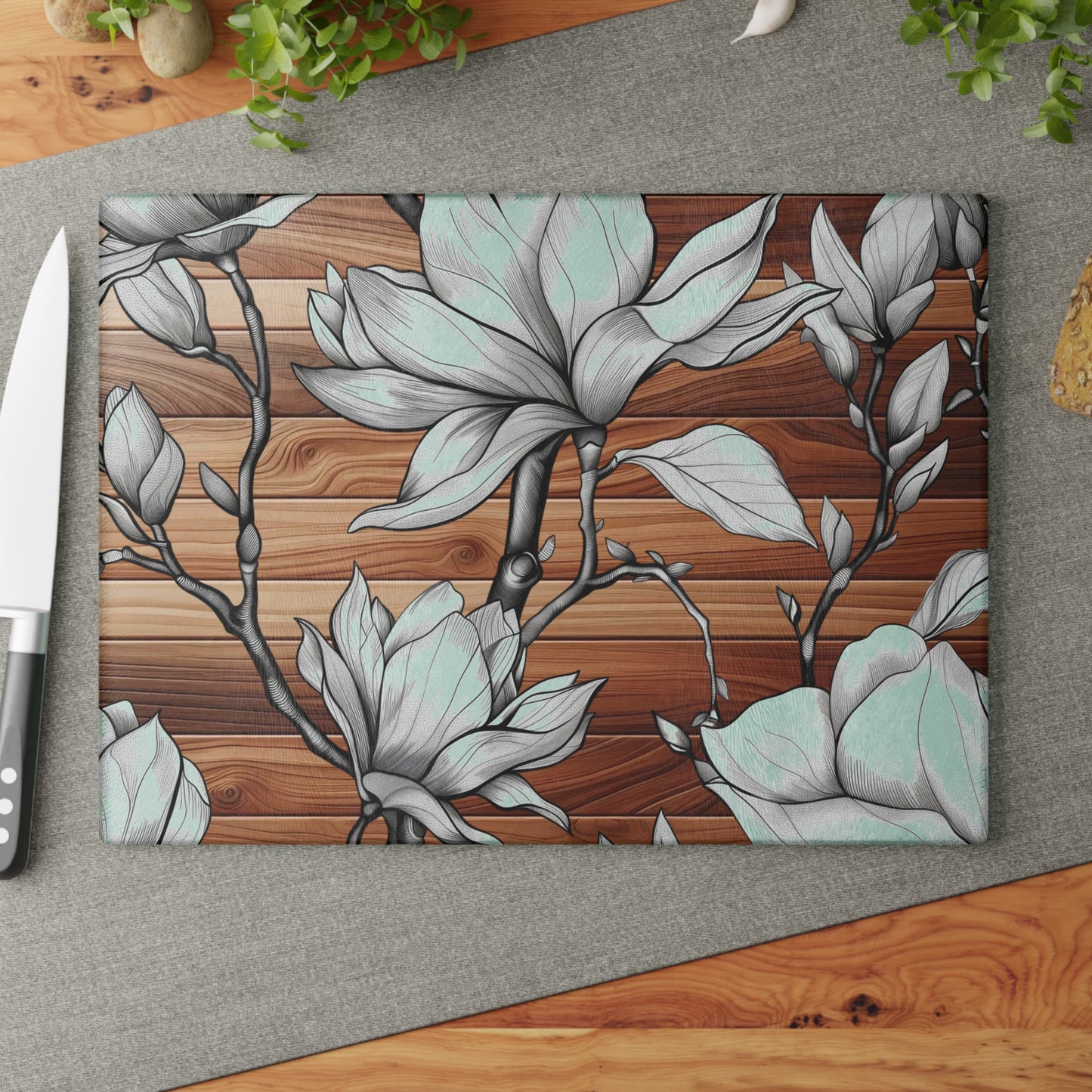 Elegant Floral Glass Cutting Board, Kitchen Decor, Housewarming Gift, Wedding Present, Cooking Accessory, Stylish Kitchenware