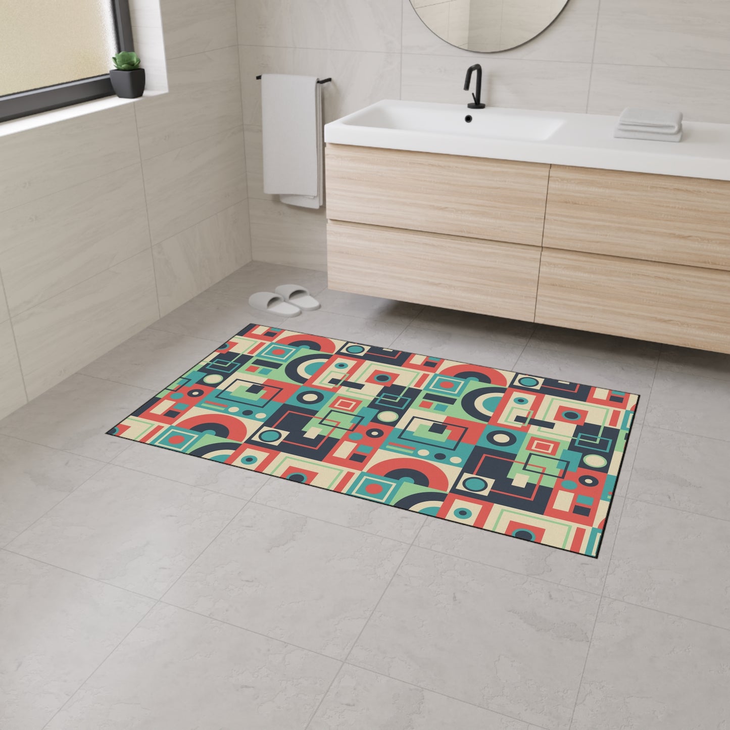 Retro Geometric Heavy Duty Floor Mat — Mid-Century Modern Entryway Rug