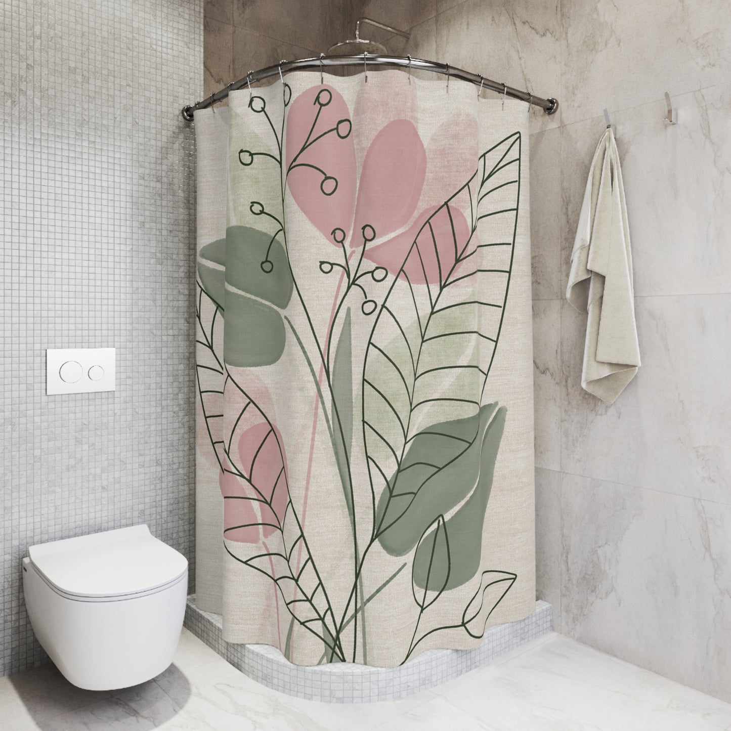 Botanical Shower Curtain, Nature-Inspired Decor, Eco-Friendly Bathroom Accessory, Modern Home Design, Gift for Plant Lovers