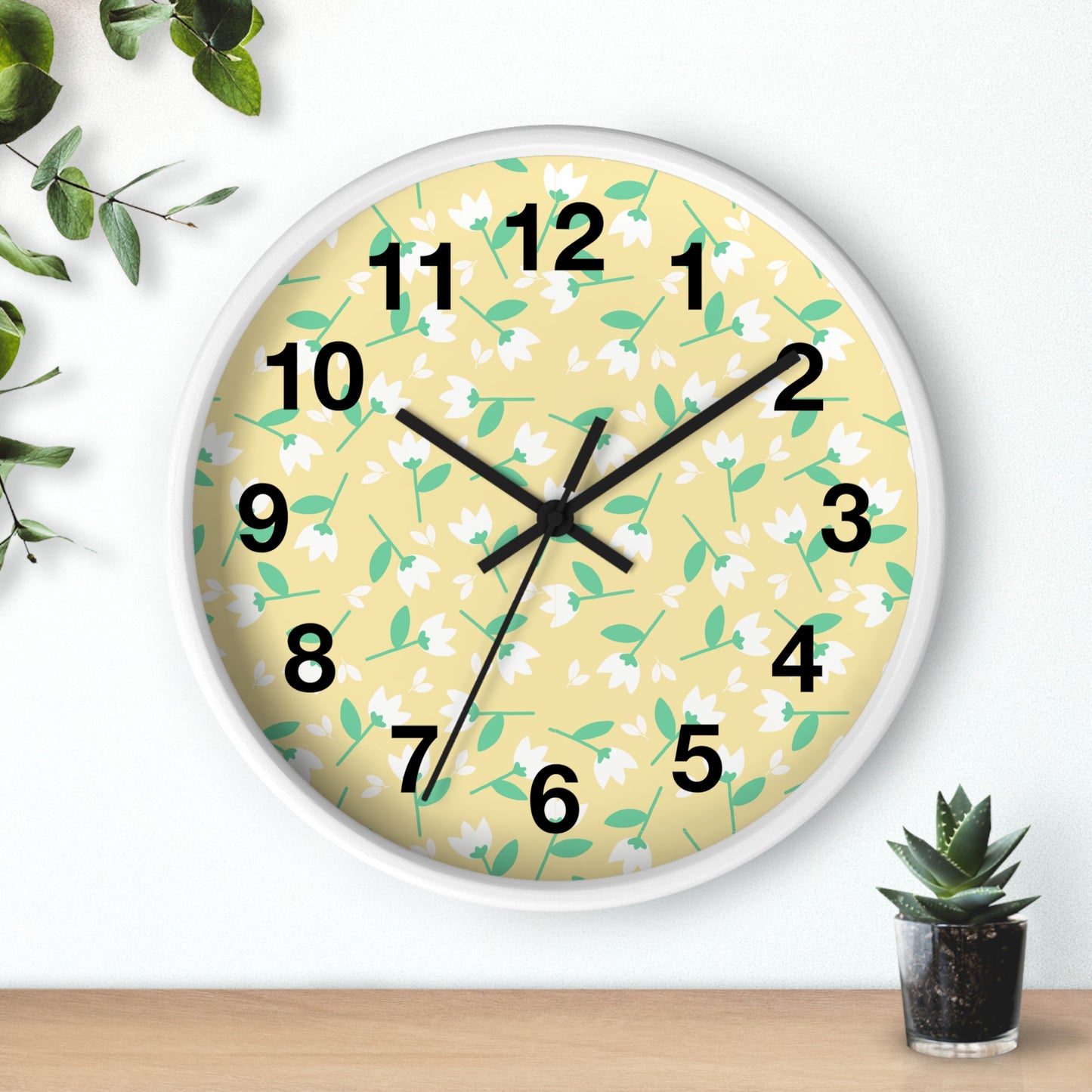 Floral Yellow Wall Clock, Home Decor, Gift for Her, Spring Vibes, Kitchen Accessory, Mother's Day Gift