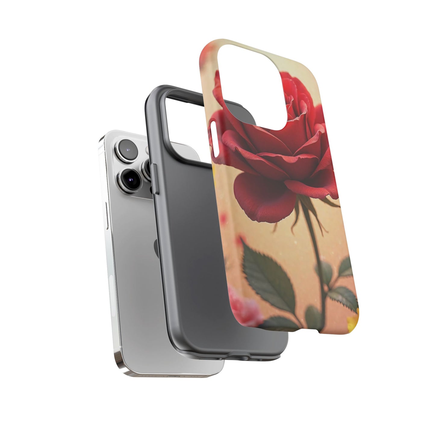 Floral Phone Case with Red Rose Design, Tough Phone Cover, Flower Print, Gift for Her, Stylish Accessory, Floral Aesthetic