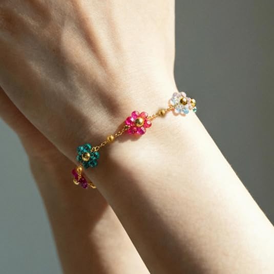Bohemian Beaded Necklace and Bracelet Set for Women, Colorful/Pink/Green/Rose