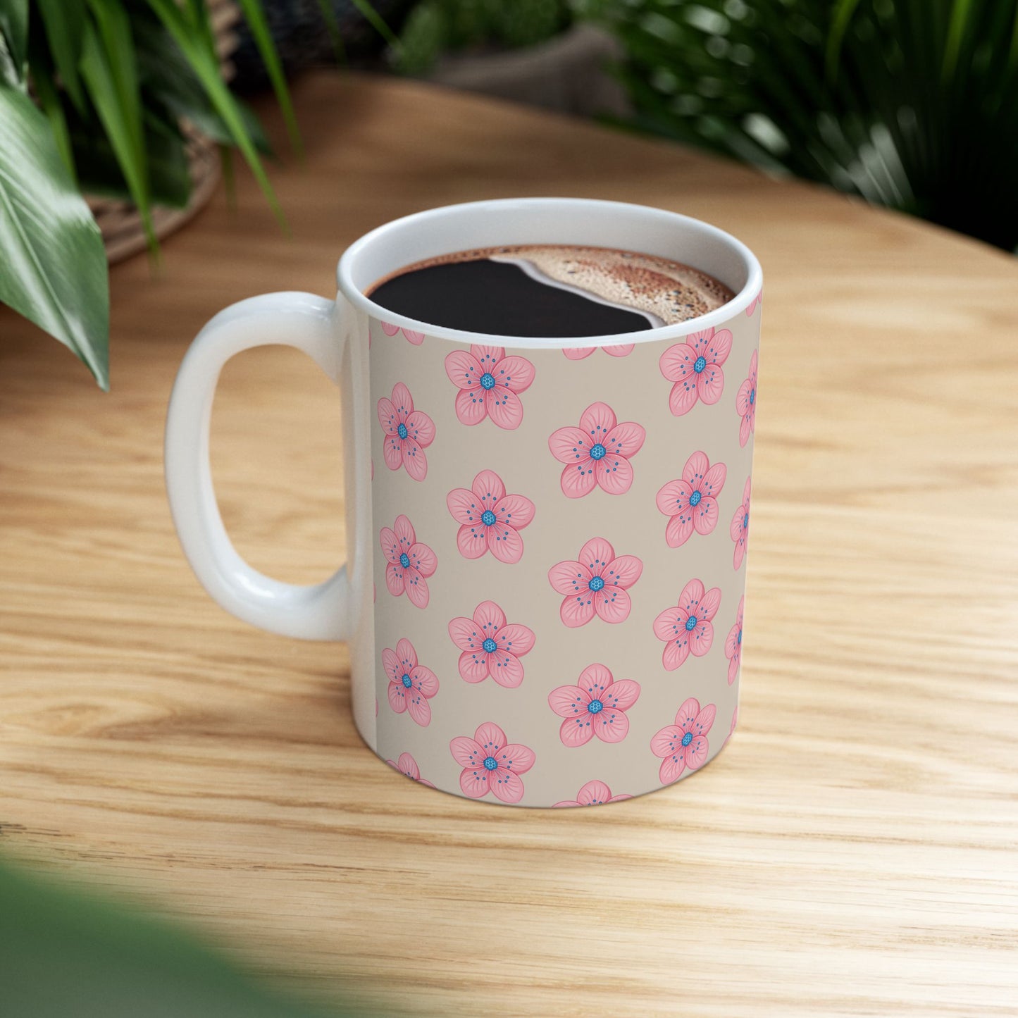 Pink Floral Ceramic Mug | Cute Coffee Cup for Flower Lovers, Tea Lovers, Gift for Her, Mother's Day, Birthday