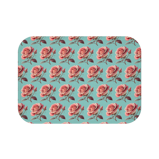 Rose Floral Bath Mat, Vintage Home Decor, Bathroom Accessory, Gift for Her, Boho Style, Floral Design Mat