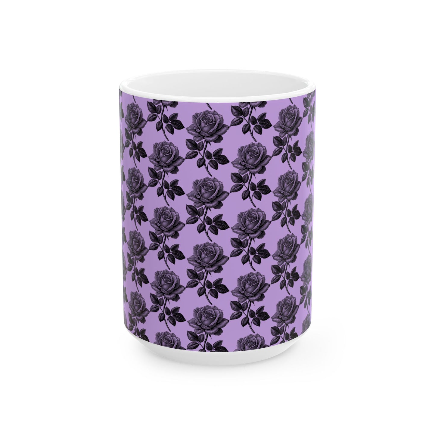 Elegant Black Rose Ceramic Mug, Floral Coffee Cup for Home, Office, Gift for Her, Romantic Tea Mug - 11oz, 15oz